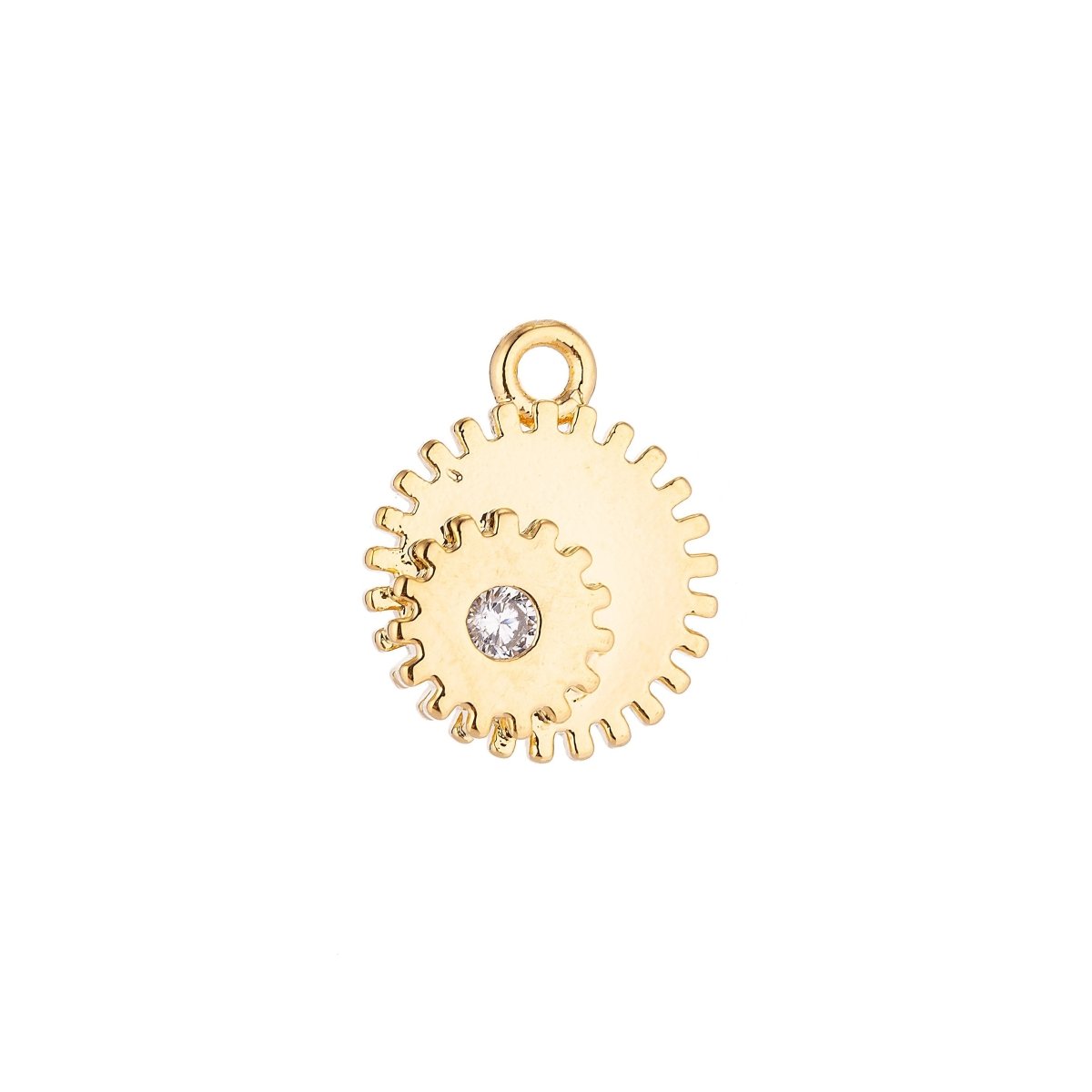 Gold Filled Cubic Zirconia Clock Gear Charm, Pendant C-020 - DLUXCA