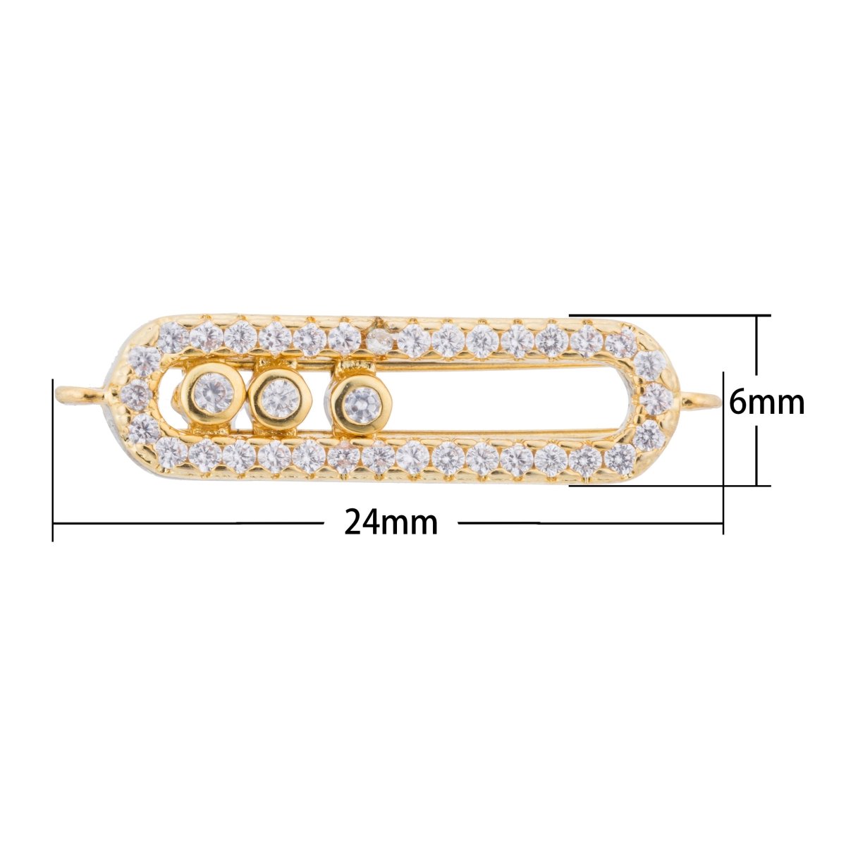 Gold Filled Cubic Zirconia Oval Bracelet Charm Bead Connector Bar for Jewelry Making Findings F-097 - DLUXCA