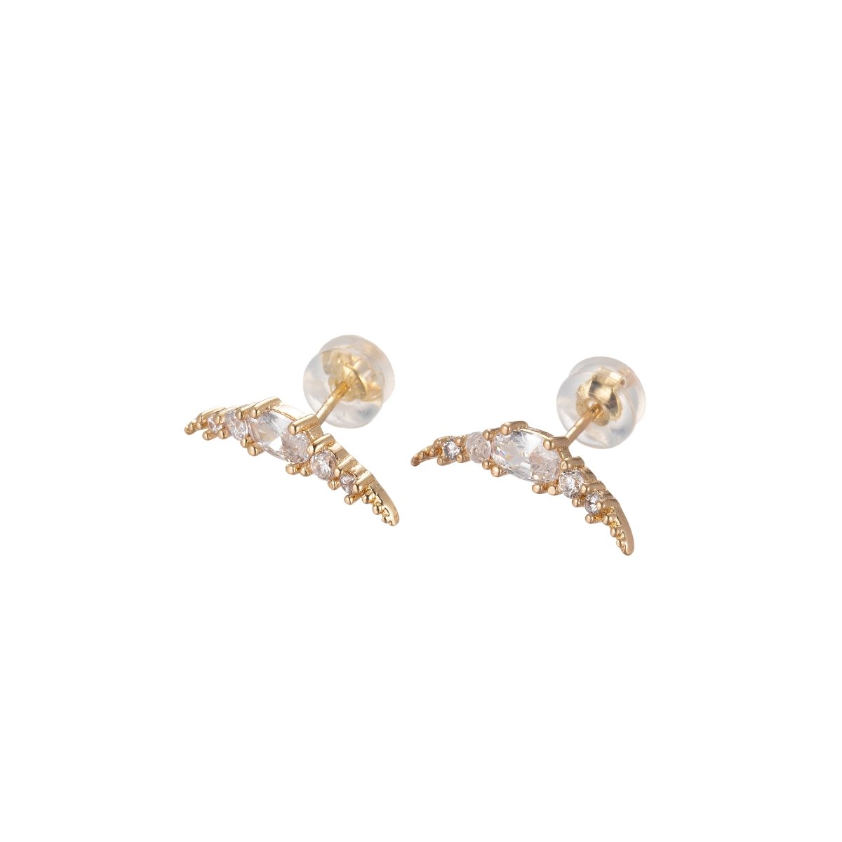 Gold Filled Curve Plate Studs Earring, Single CZ Crystal Stone Golden Daily Wear Earring Jewelry P-199 - DLUXCA