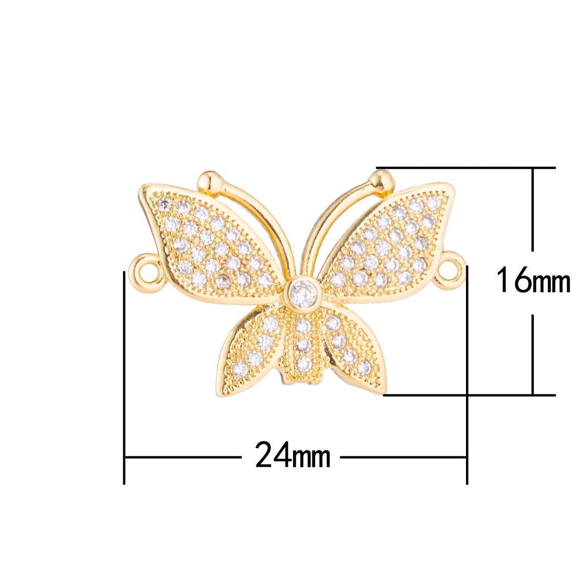 Gold Filled Cute Butterfly, Flower, Lover, Girls, Cubic Zirconia Bracelet Connector Charm, Necklace Pendant, Findings for Jewelry Making F-171 - DLUXCA