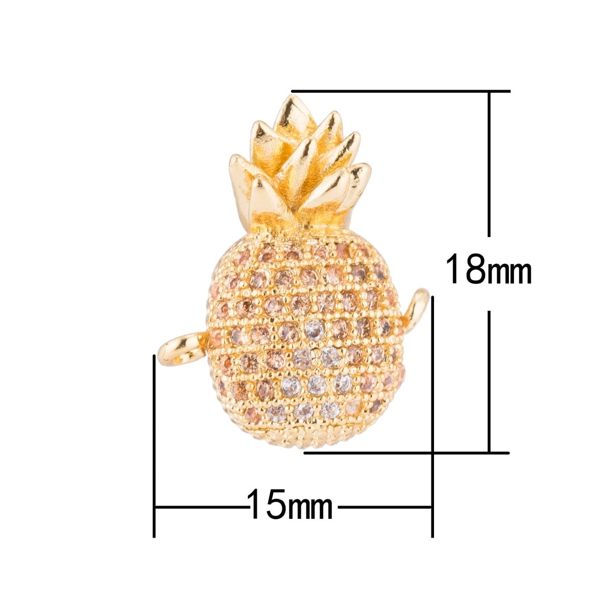 Gold Filled Cute Pineapple Tropical Fruit Food, Craft Cubic Zirconia Bracelet Charm Bead Findings Connector for Jewelry Making F-124 - DLUXCA