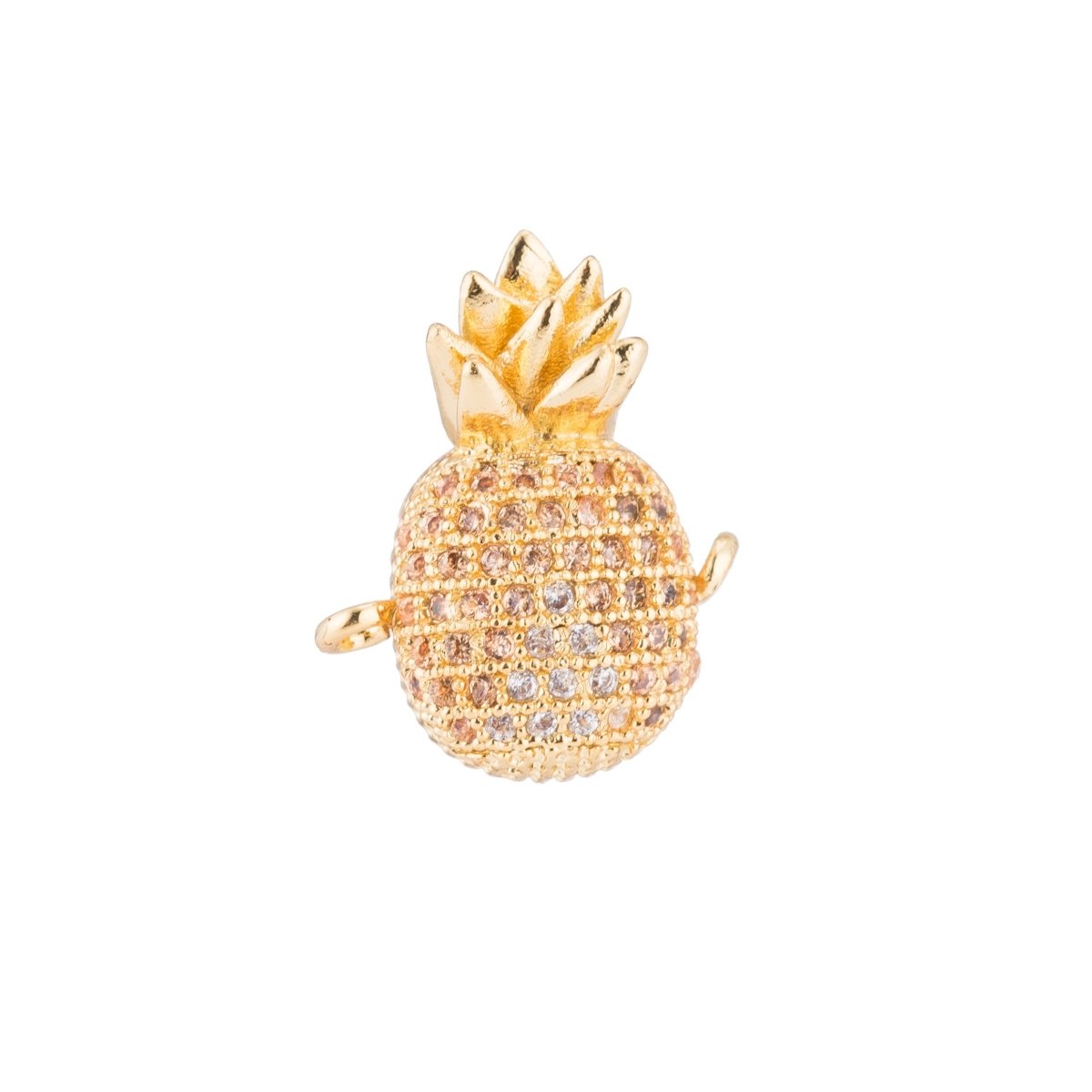 Gold Filled Cute Pineapple Tropical Fruit Food, Craft Cubic Zirconia Bracelet Charm Bead Findings Connector for Jewelry Making F-124 - DLUXCA