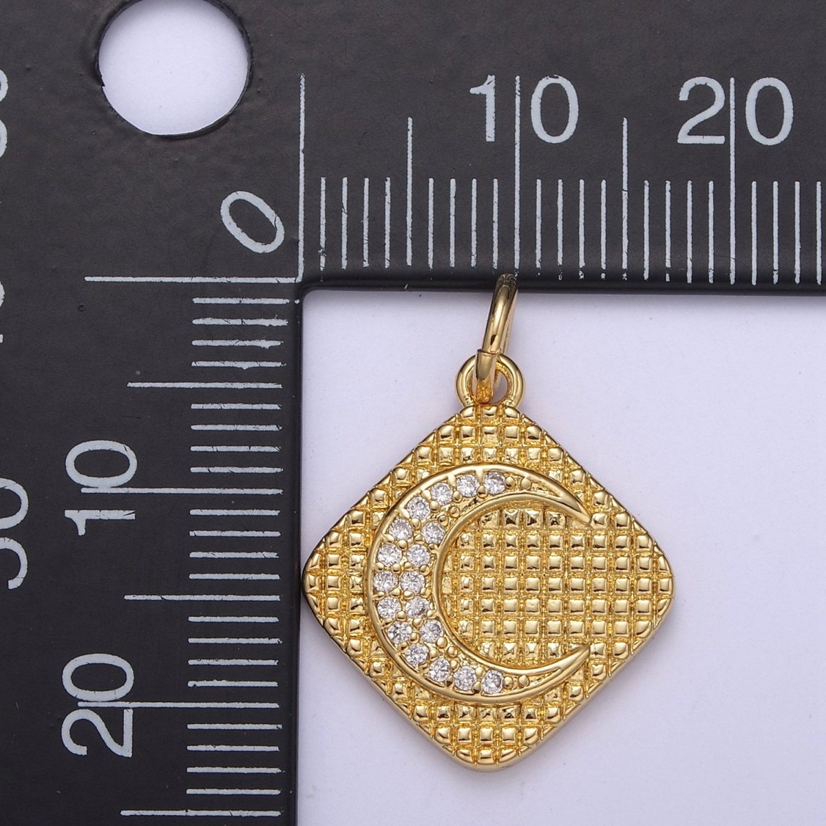 Gold Filled CZ Micro Pave Crescent Moon Medallion Pendant, 24K Gold Filled Rhombus Charm, Necklace Bracelet PendantC-436 - DLUXCA