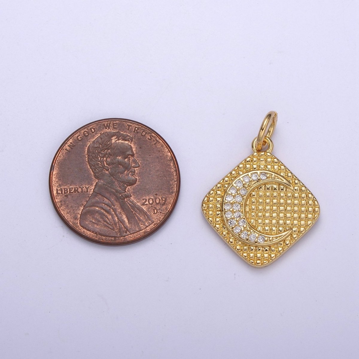 Gold Filled CZ Micro Pave Crescent Moon Medallion Pendant, 24K Gold Filled Rhombus Charm, Necklace Bracelet PendantC-436 - DLUXCA