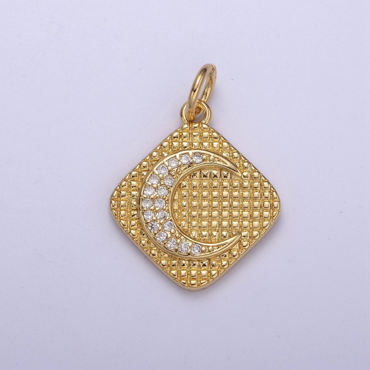 Gold Filled CZ Micro Pave Crescent Moon Medallion Pendant, 24K Gold Filled Rhombus Charm, Necklace Bracelet PendantC-436 - DLUXCA