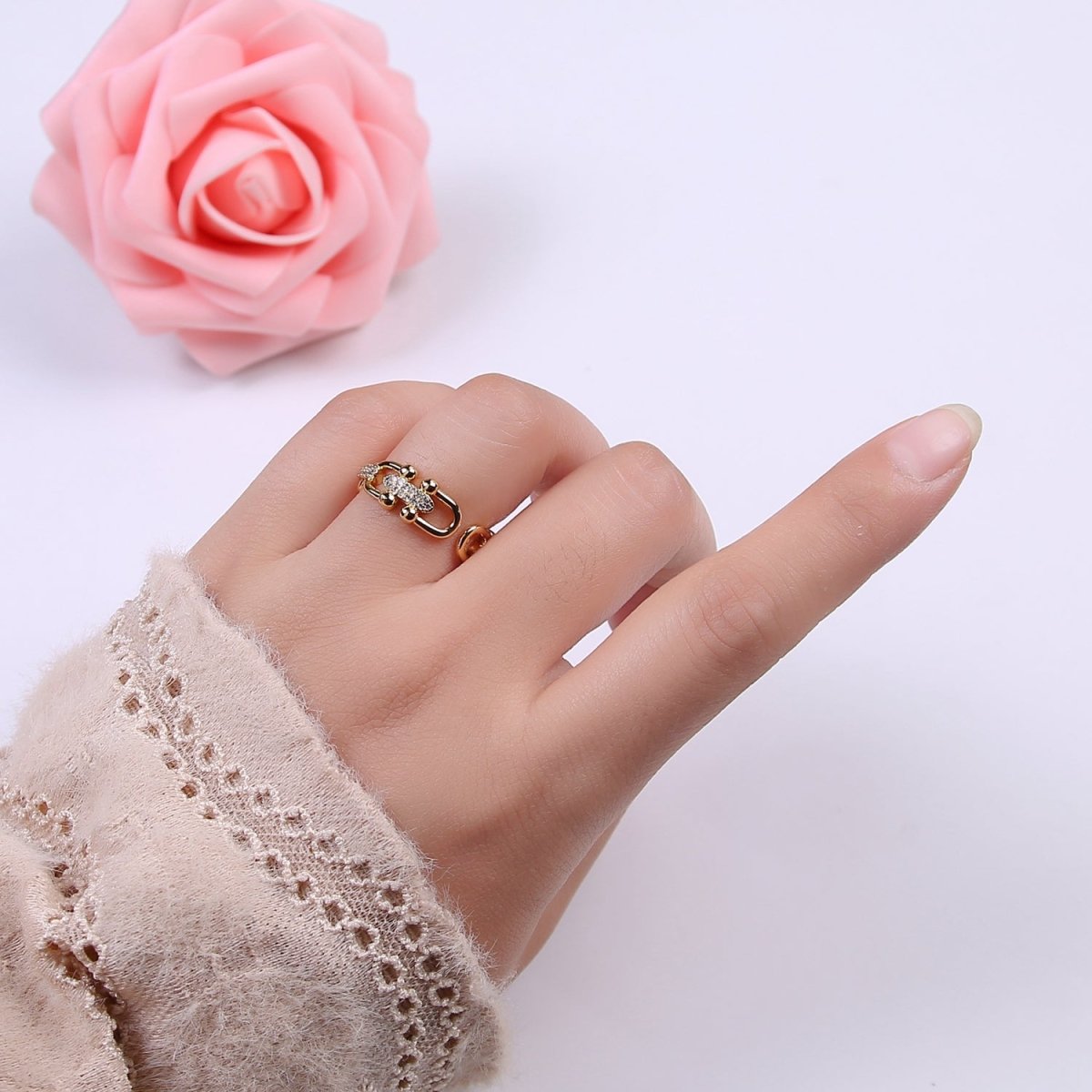 Gold Filled CZ Statement Jewelry Open Adjustable Ring U-321 U-322 - DLUXCA