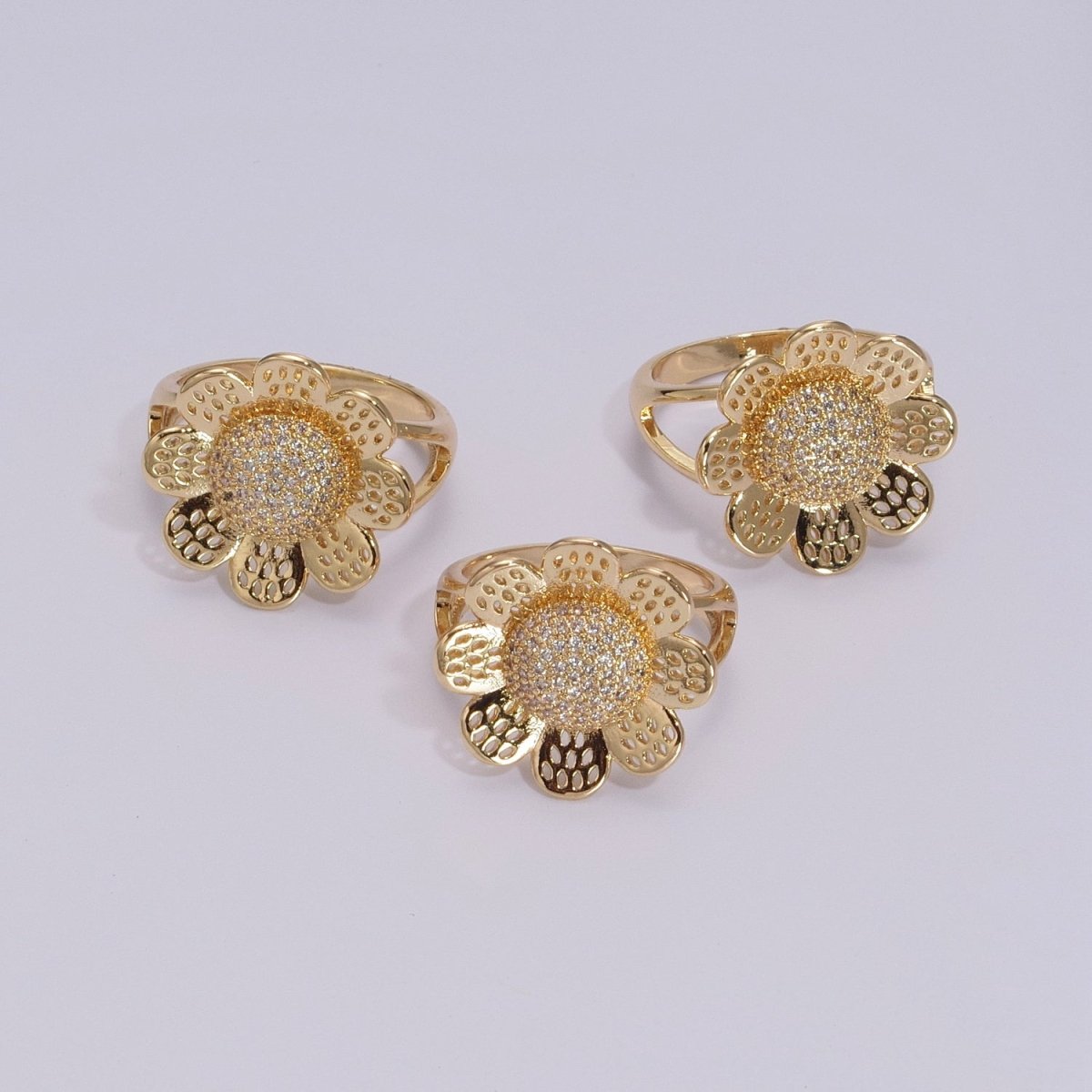 Gold Filled Daisy Flower Ring - Statement Flower Ring - Stackable Ring - 3D Flower Ring Size 7,8,9 U-102~U-104 - DLUXCA