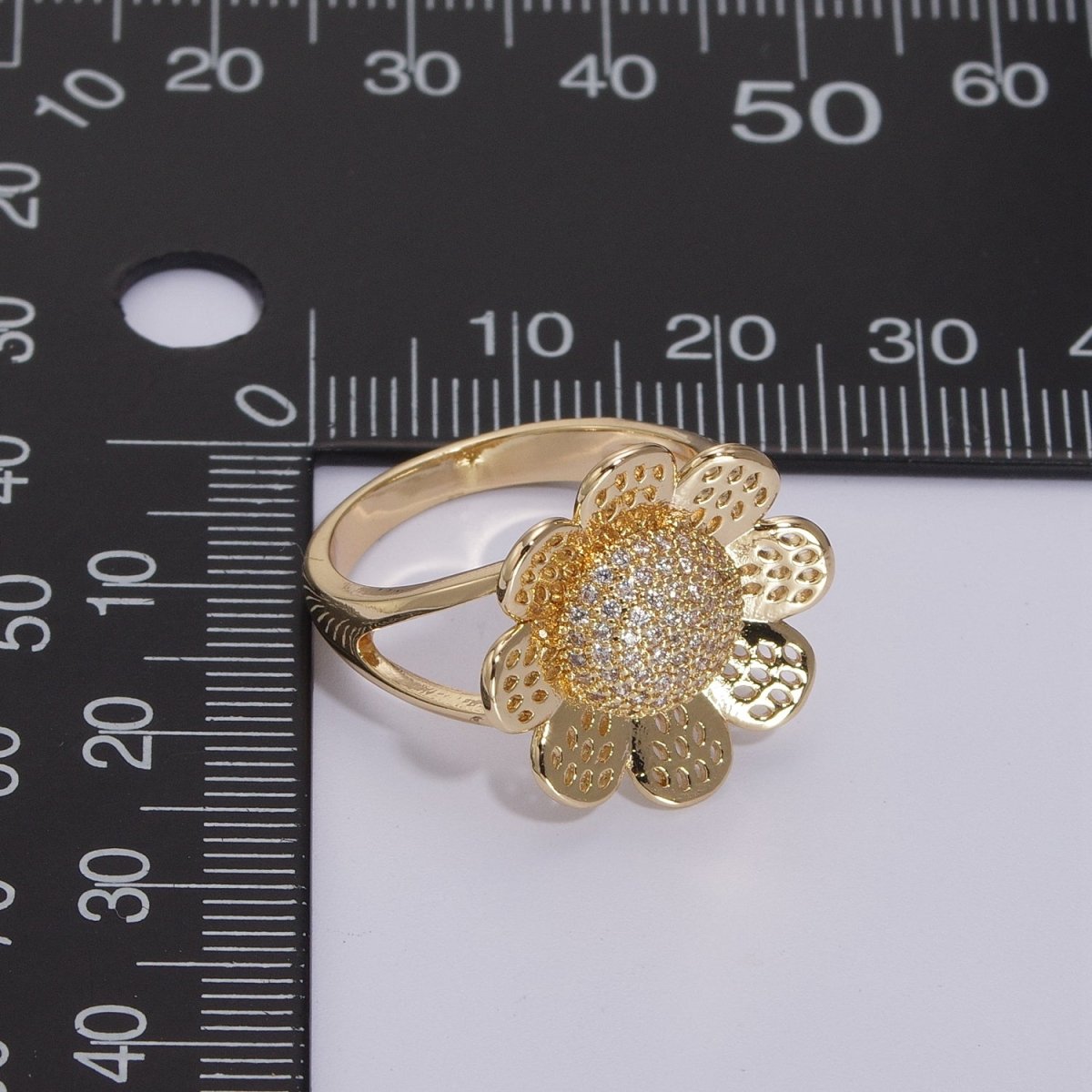 Gold Filled Daisy Flower Ring - Statement Flower Ring - Stackable Ring - 3D Flower Ring Size 7,8,9 U-102~U-104 - DLUXCA