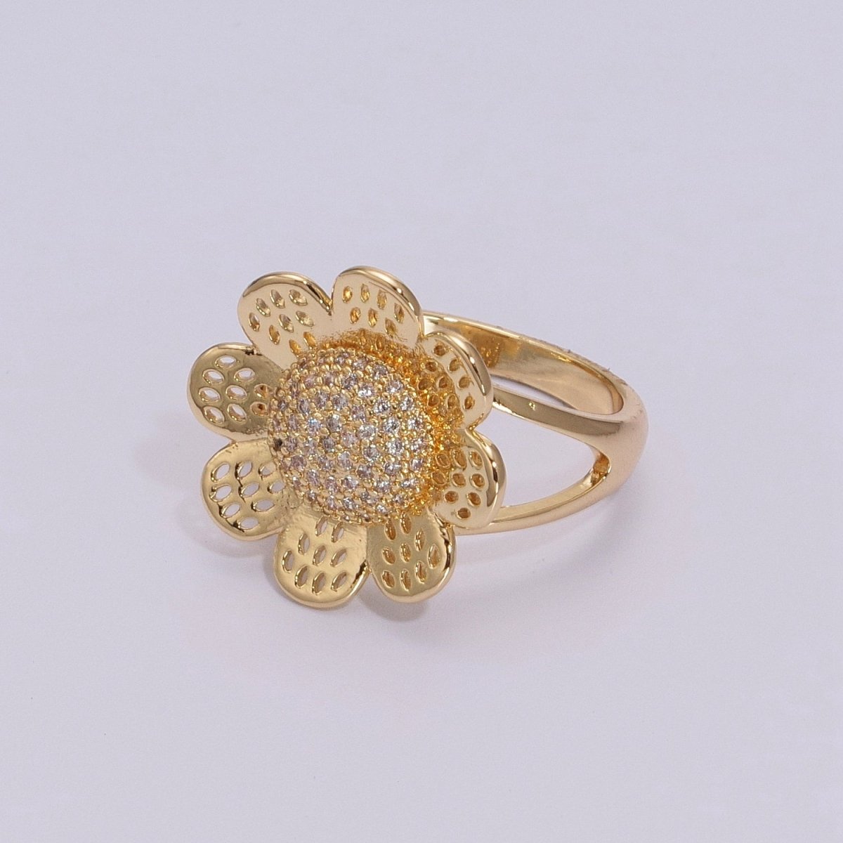 Gold Filled Daisy Flower Ring - Statement Flower Ring - Stackable Ring - 3D Flower Ring Size 7,8,9 U-102~U-104 - DLUXCA