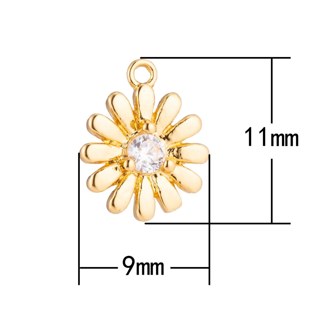 Gold Filled Daisy Sunflower, Flower, Floral, Botanical Love Cubic Zirconia Bracelet Charm, Necklace Pendant, Findings for Jewelry Making C-211 E-162 - DLUXCA