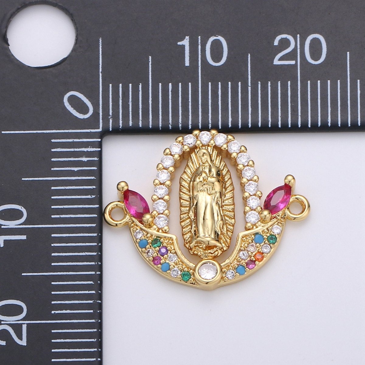 Gold Filled Divine Virgin Mother Immaculate Mary Micro Pave Turquoise CZ Cubic Zirconia Flower Bracelet Charm for Necklace Earrings Supply F-452 - DLUXCA