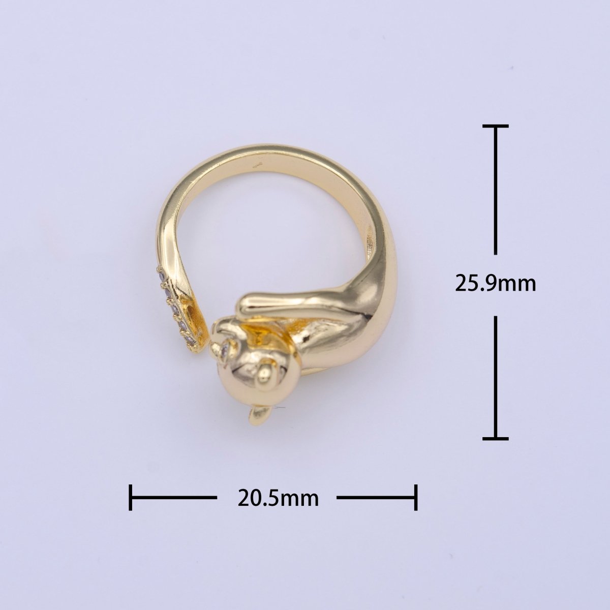 Gold Filled Dog Pug Chasing Tail Micro Paved CZ Adjustable Ring | Y-418 - DLUXCA