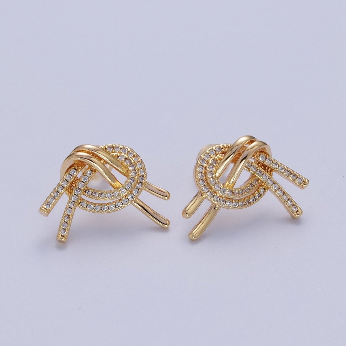 Gold Filled Double Band Micro Paved Geometric Heart Stud Earrings | Y-148 - DLUXCA