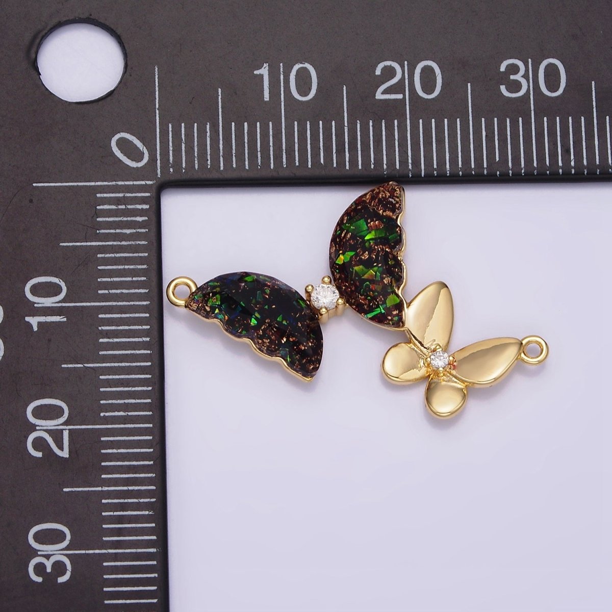 Gold Filled Double Butterfly Clear Dark Iridescent AB CZ Connector in Gold & Silver G-654 Y-764 - DLUXCA