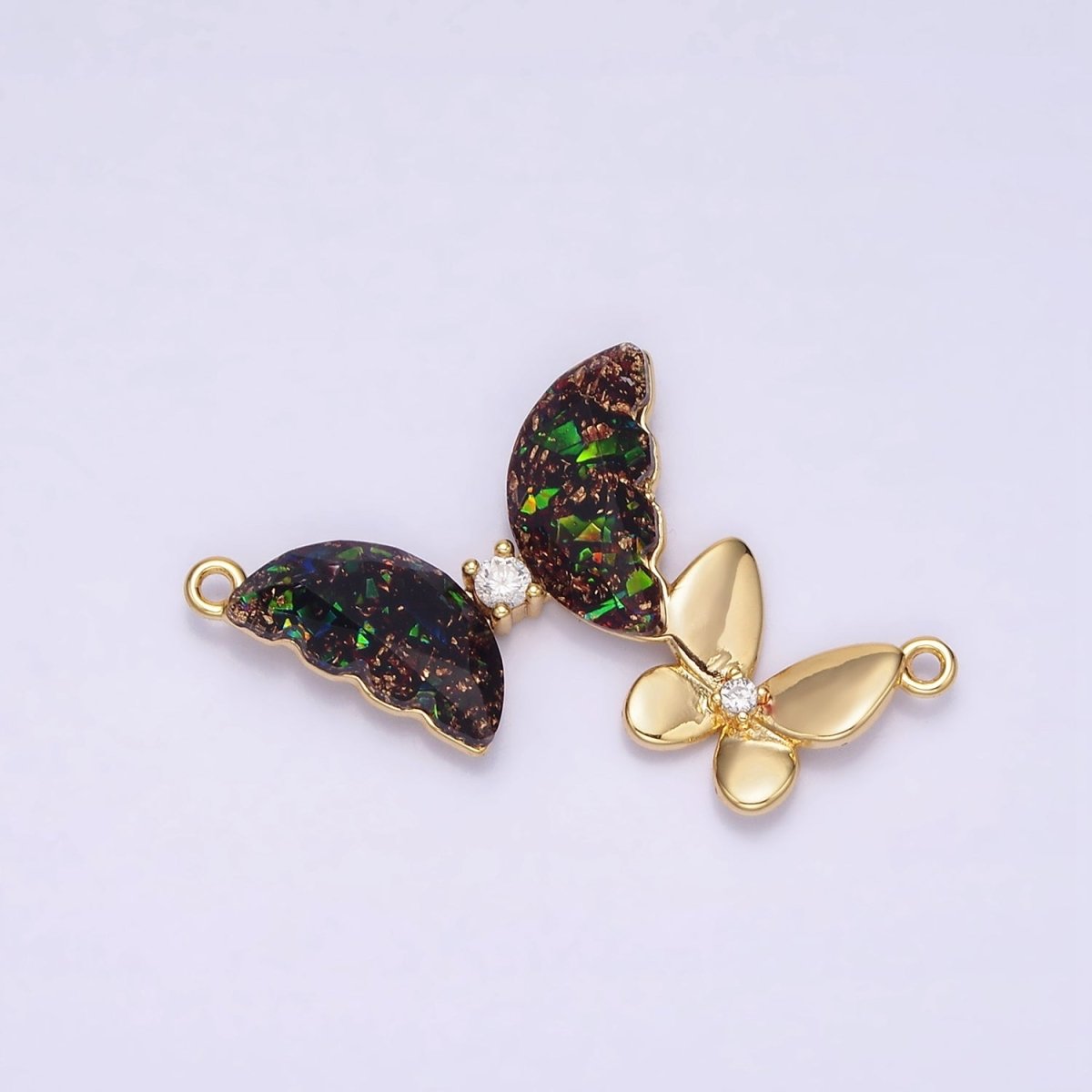 Gold Filled Double Butterfly Clear Dark Iridescent AB CZ Connector in Gold & Silver G-654 Y-764 - DLUXCA