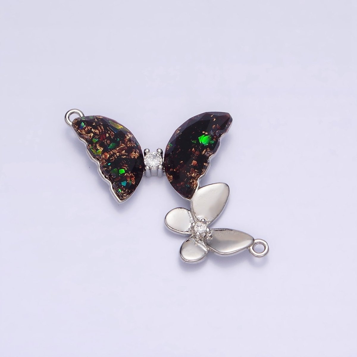 Gold Filled Double Butterfly Clear Dark Iridescent AB CZ Connector in Gold & Silver G-654 Y-764 - DLUXCA