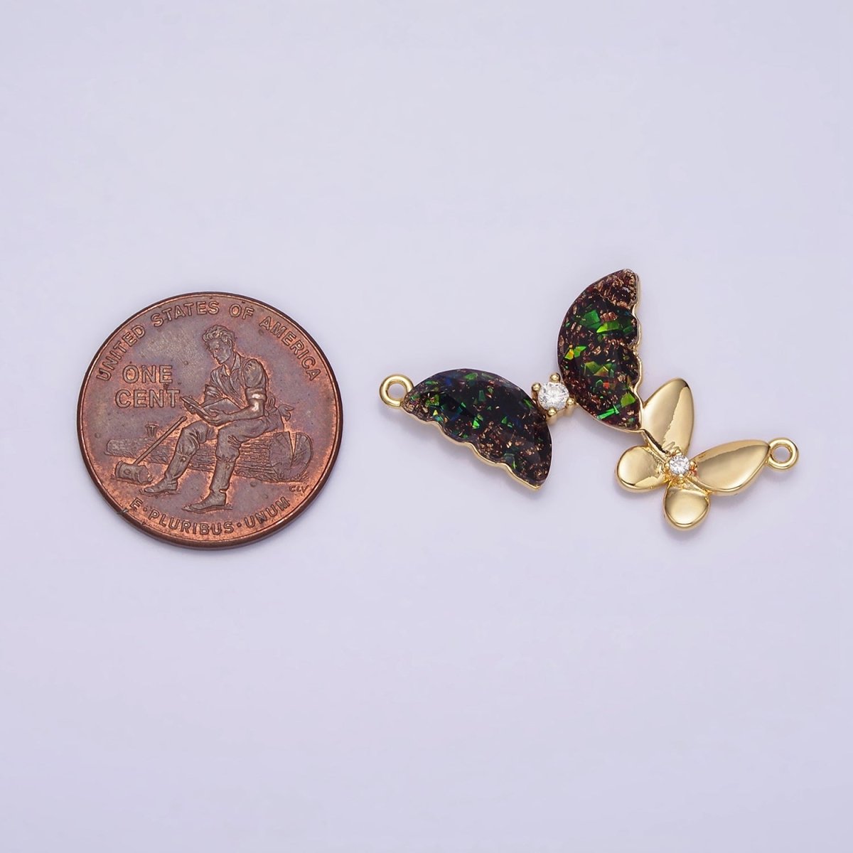 Gold Filled Double Butterfly Clear Dark Iridescent AB CZ Connector in Gold & Silver G-654 Y-764 - DLUXCA