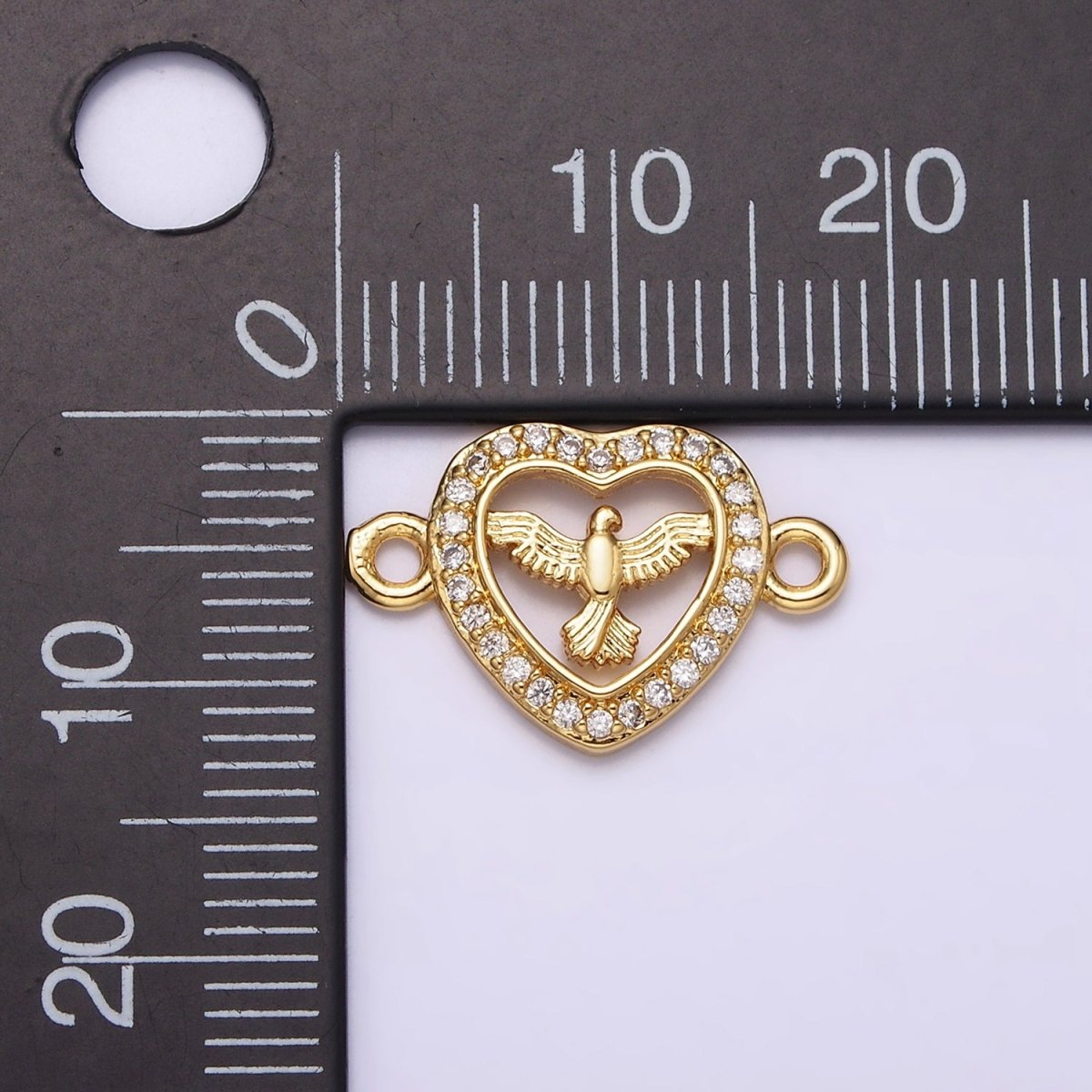 Gold Filled Dove Bird Open Micro Paved CZ Heart Connector G-651 - DLUXCA