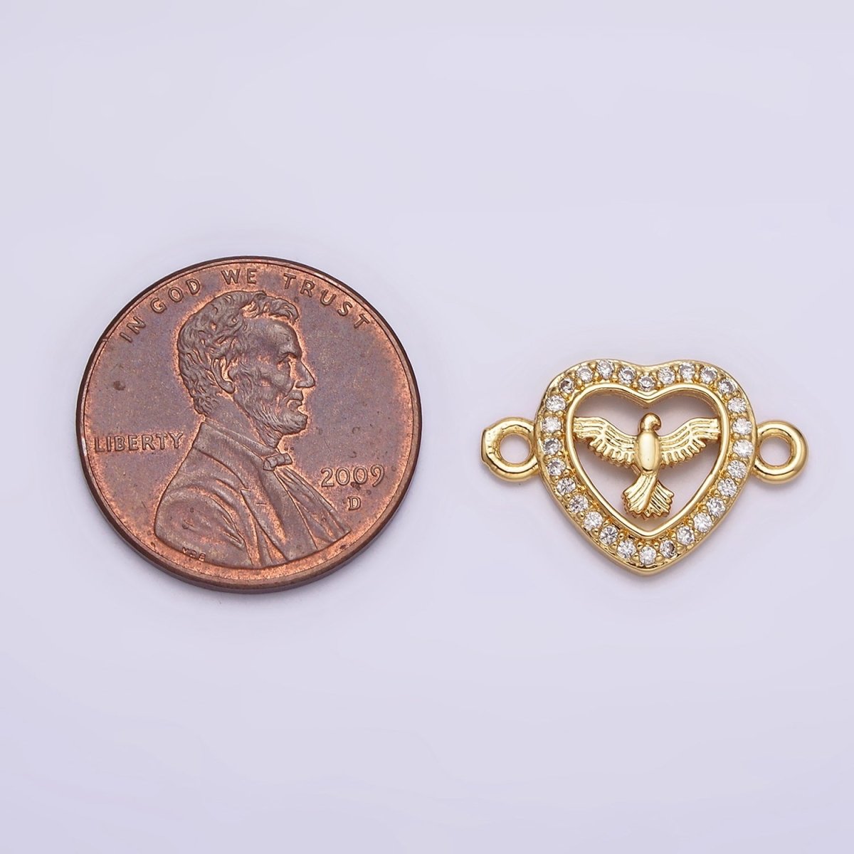 Gold Filled Dove Bird Open Micro Paved CZ Heart Connector G-651 - DLUXCA