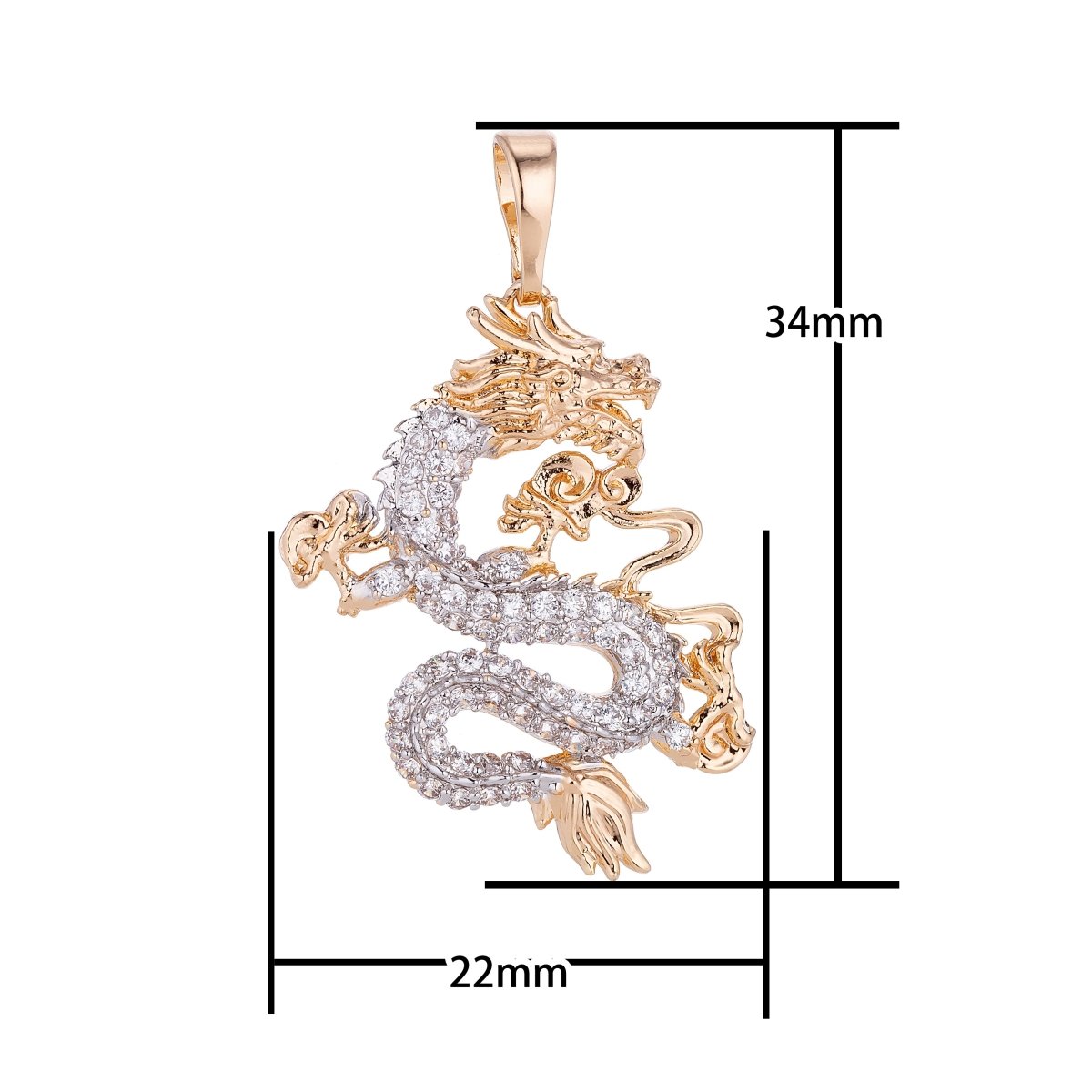 Gold Filled Dragon Pendant Cubic Zirconia CZ Micro Pave Dragon Fantasy For Statement Necklace Jewelry Making H-627 - DLUXCA