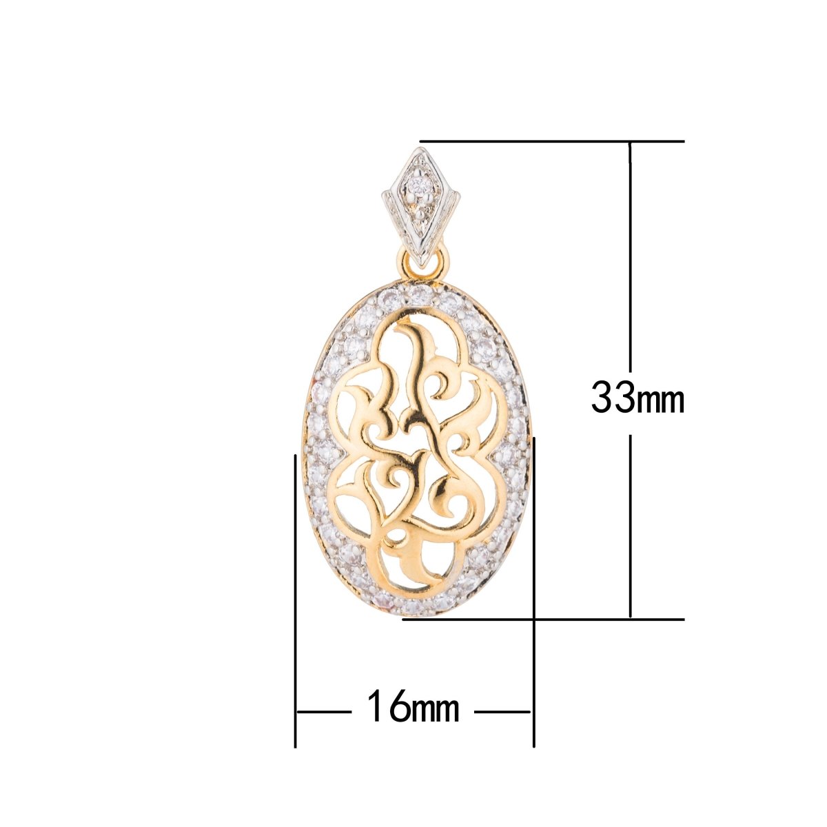 Gold Filled Elegant Oval Swirl, Heart, Love, Dangle, Ladies Cubic Zirconia Necklace Pendant Charm Bead Bails Findings for Jewelry Making H-142 - DLUXCA