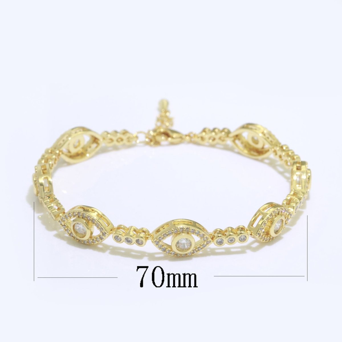 Gold Filled Evil Eye Bracelet, Clear Eye Protection Bracelet Cubic Zirconia Stacking Bracelet, Amulet Jewelry Gift Ideas, Boho Jewelry | WA-152 Clearance Pricing - DLUXCA