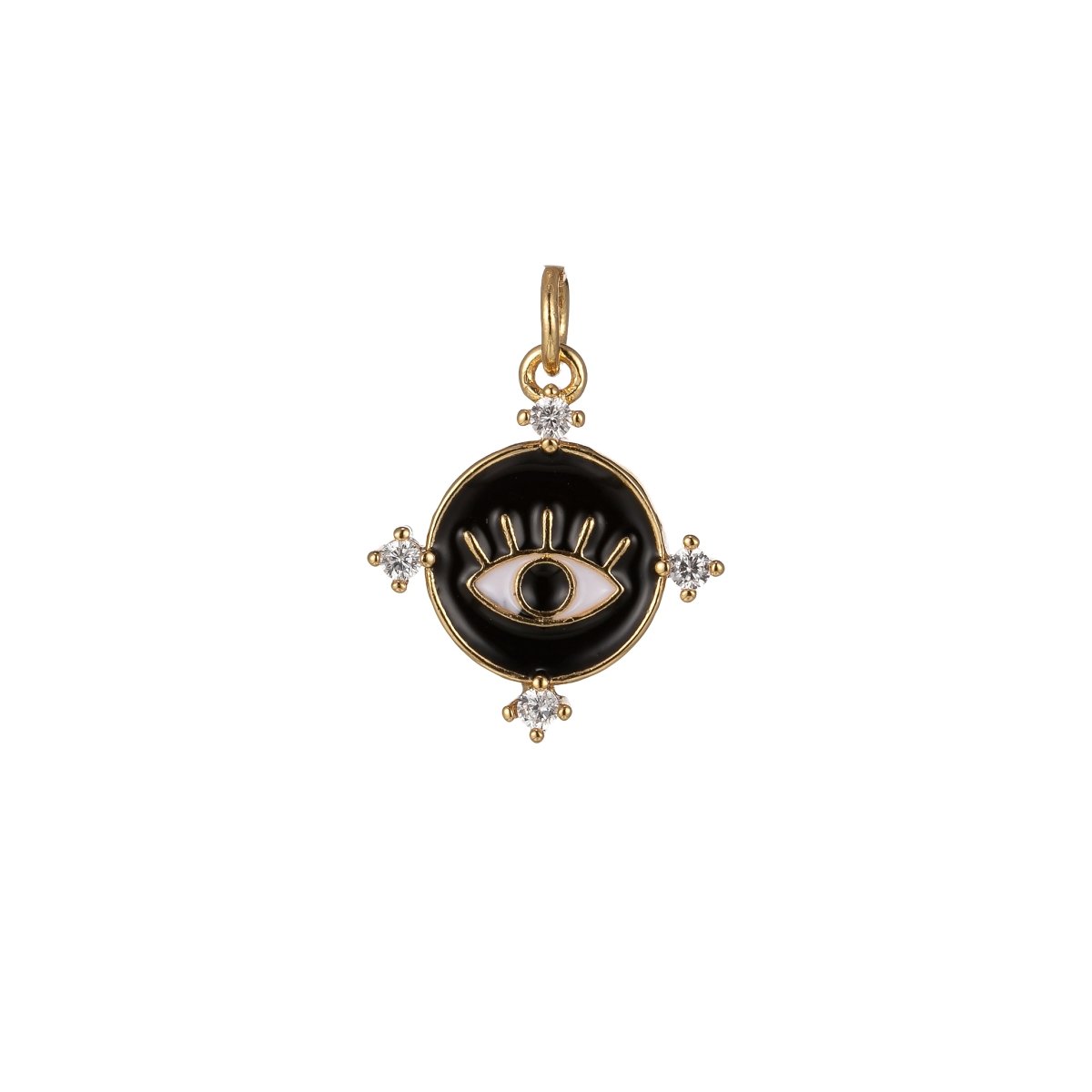 Gold Filled Evil Eye Charm Enamel Eye Heart Pendant Micro Pave Eye Charm Cubic Zirconia Round Amulet Jewelry Medallion M-276-M-285 - DLUXCA