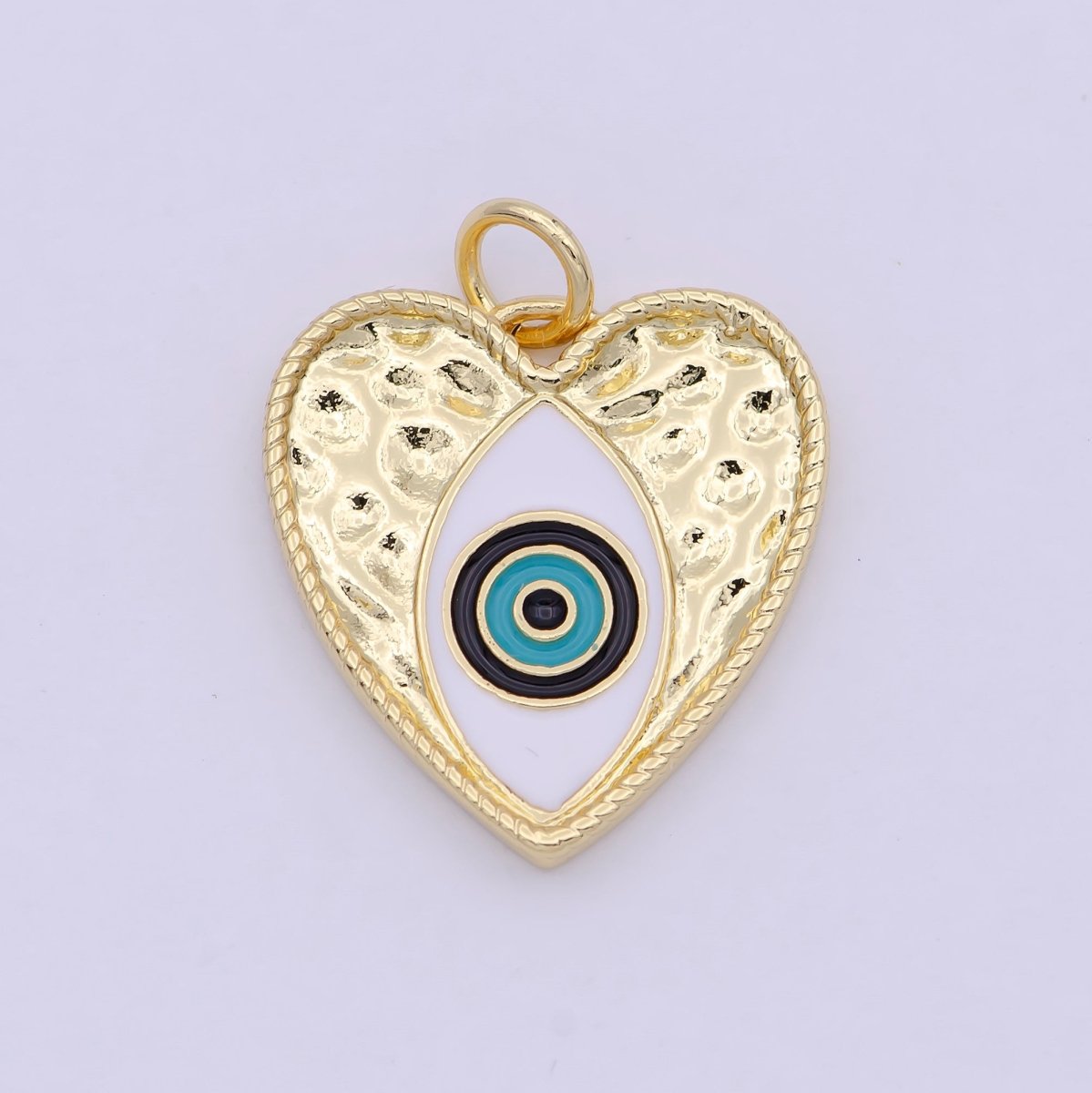 Gold Filled Evil Eye Enamel Heart Hammered Charm in Silver & Gold N-207 N-239 - DLUXCA