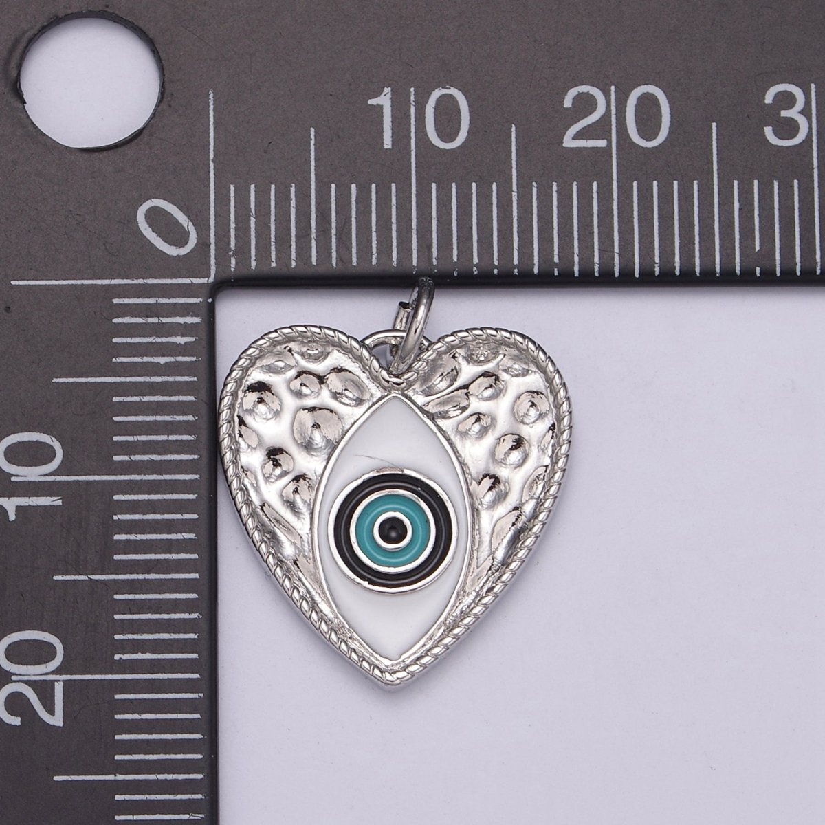 Gold Filled Evil Eye Enamel Heart Hammered Charm in Silver & Gold N-207 N-239 - DLUXCA