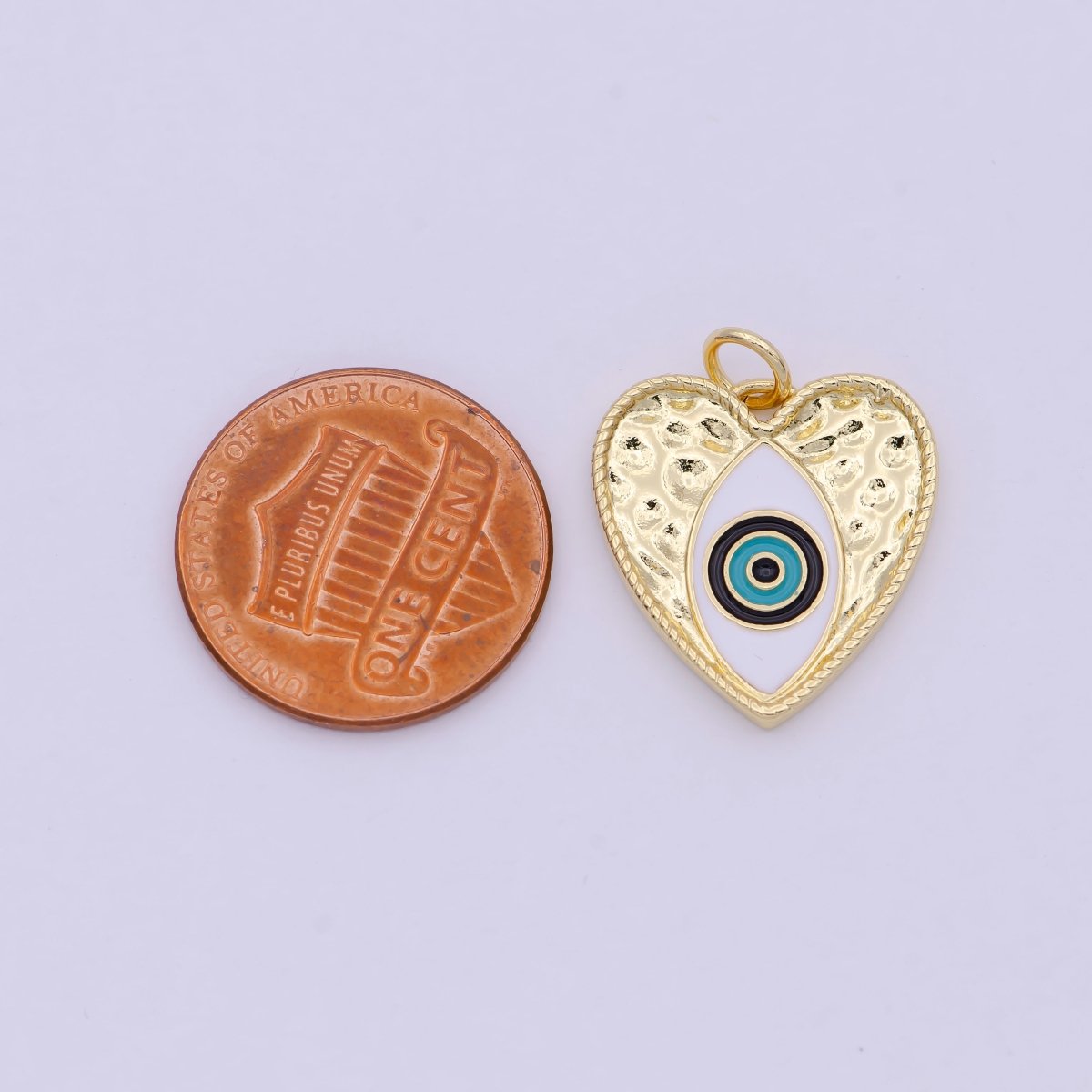 Gold Filled Evil Eye Enamel Heart Hammered Charm in Silver & Gold N-207 N-239 - DLUXCA