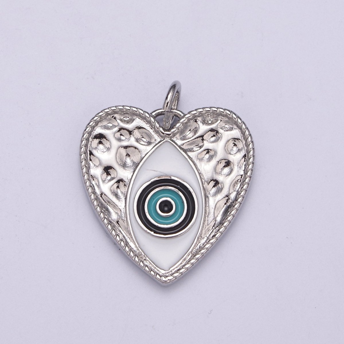 Gold Filled Evil Eye Enamel Heart Hammered Charm in Silver & Gold N-207 N-239 - DLUXCA