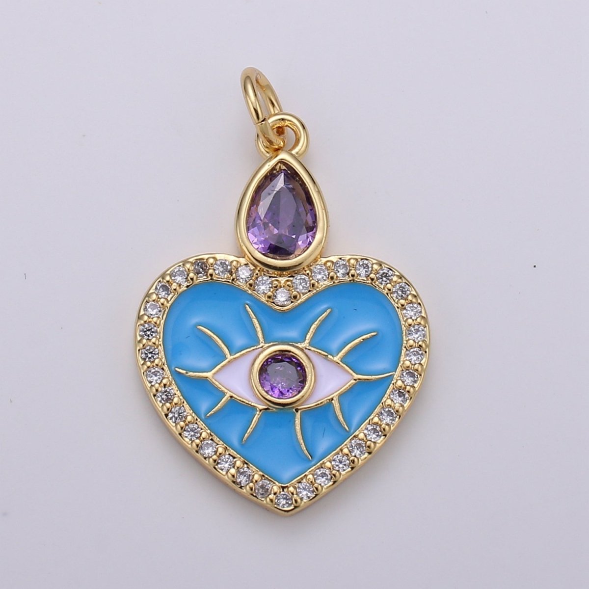 Gold Filled Evil Eye Heart Charm E-022 D-719 - DLUXCA