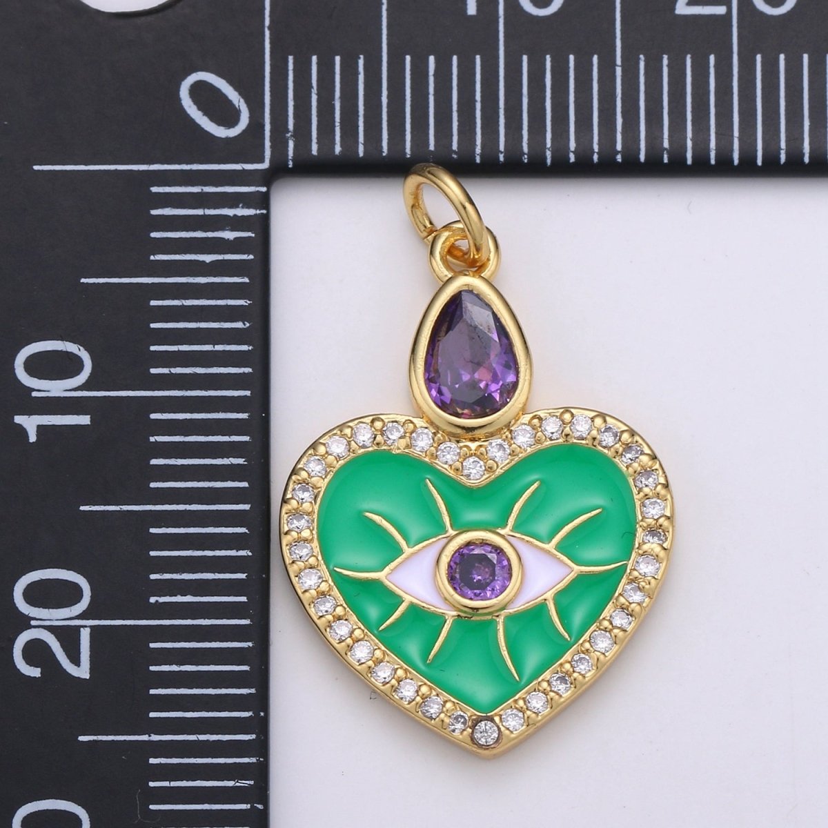 Gold Filled Evil Eye Heart Charm E-022 D-719 - DLUXCA