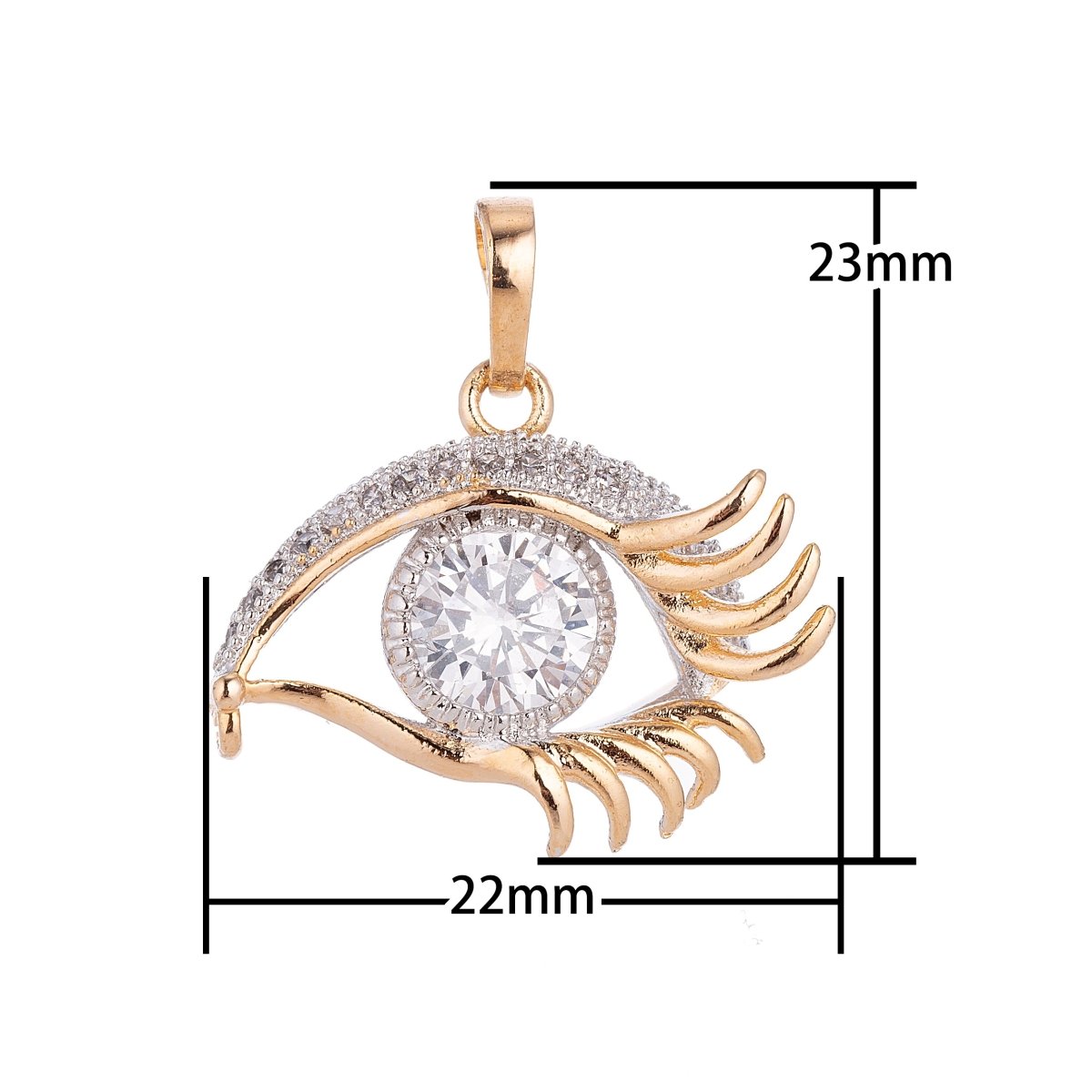 Gold Filled Evil Eye Micro Paved CZ Mixed Metal Pendant H-050 - DLUXCA