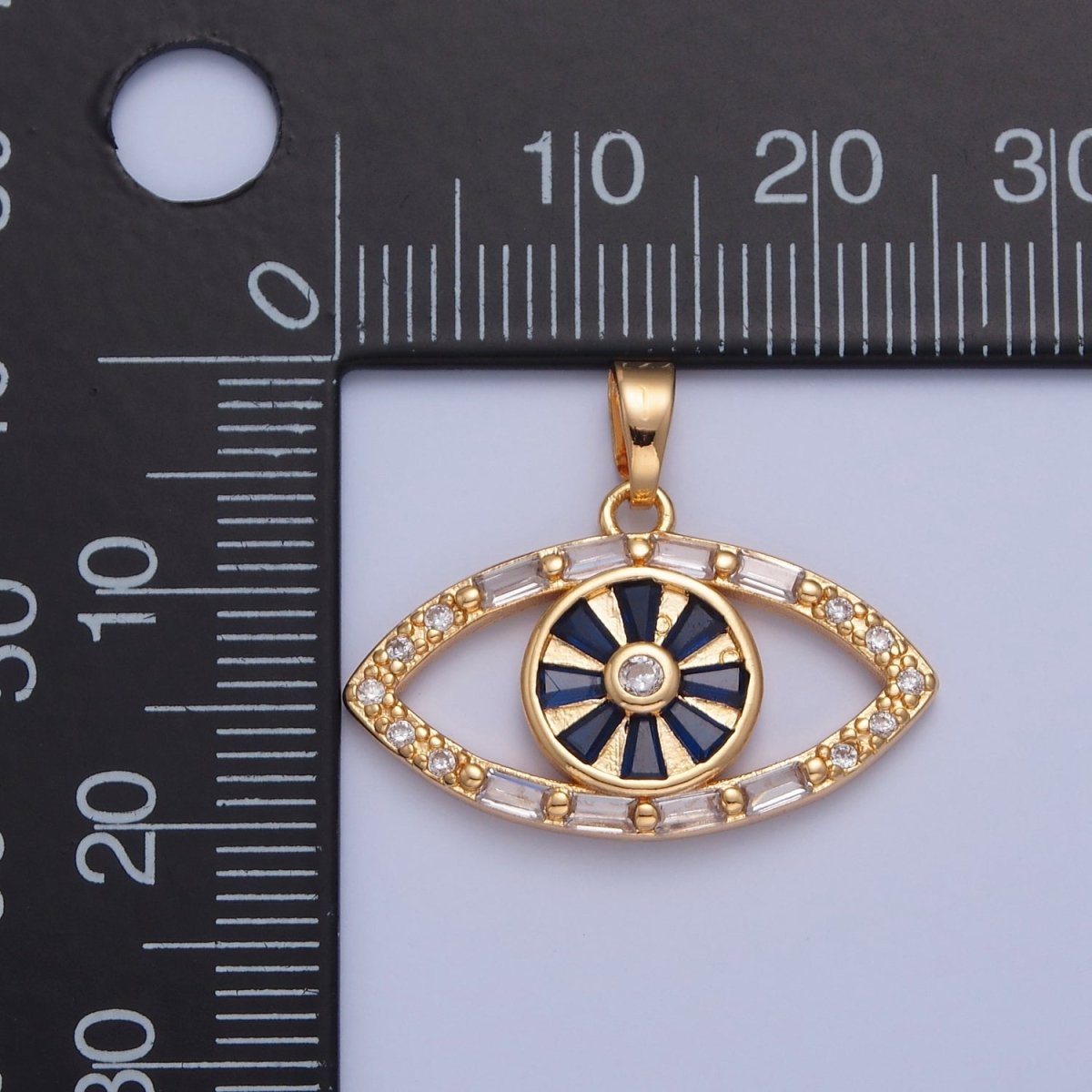 Gold Filled Evil Eye Pendant, Baguette Clear CZ Eye of Ra Protection Charm For Jewelry Making H-014 - DLUXCA