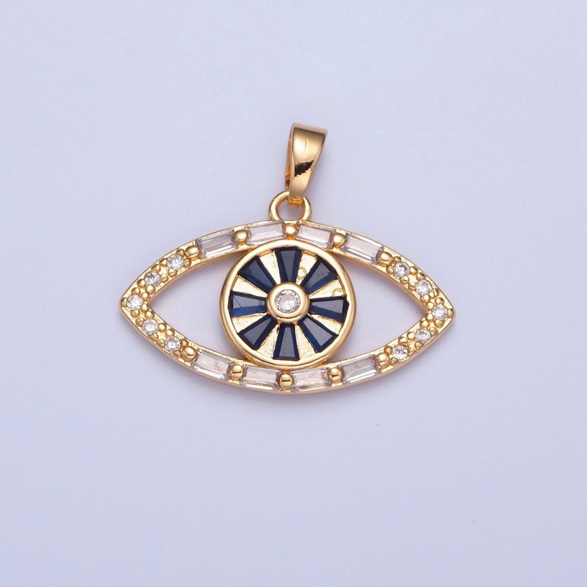 Gold Filled Evil Eye Pendant, Baguette Clear CZ Eye of Ra Protection Charm For Jewelry Making H-014 - DLUXCA