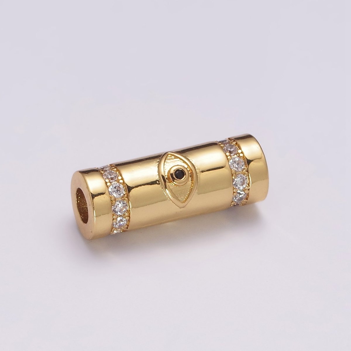 Gold Filled Evil Eye / Religious Cross Long Tube Spacer Barrel Beads in Gold & Silver | B-034 B-087 B-709 B-710 - DLUXCA
