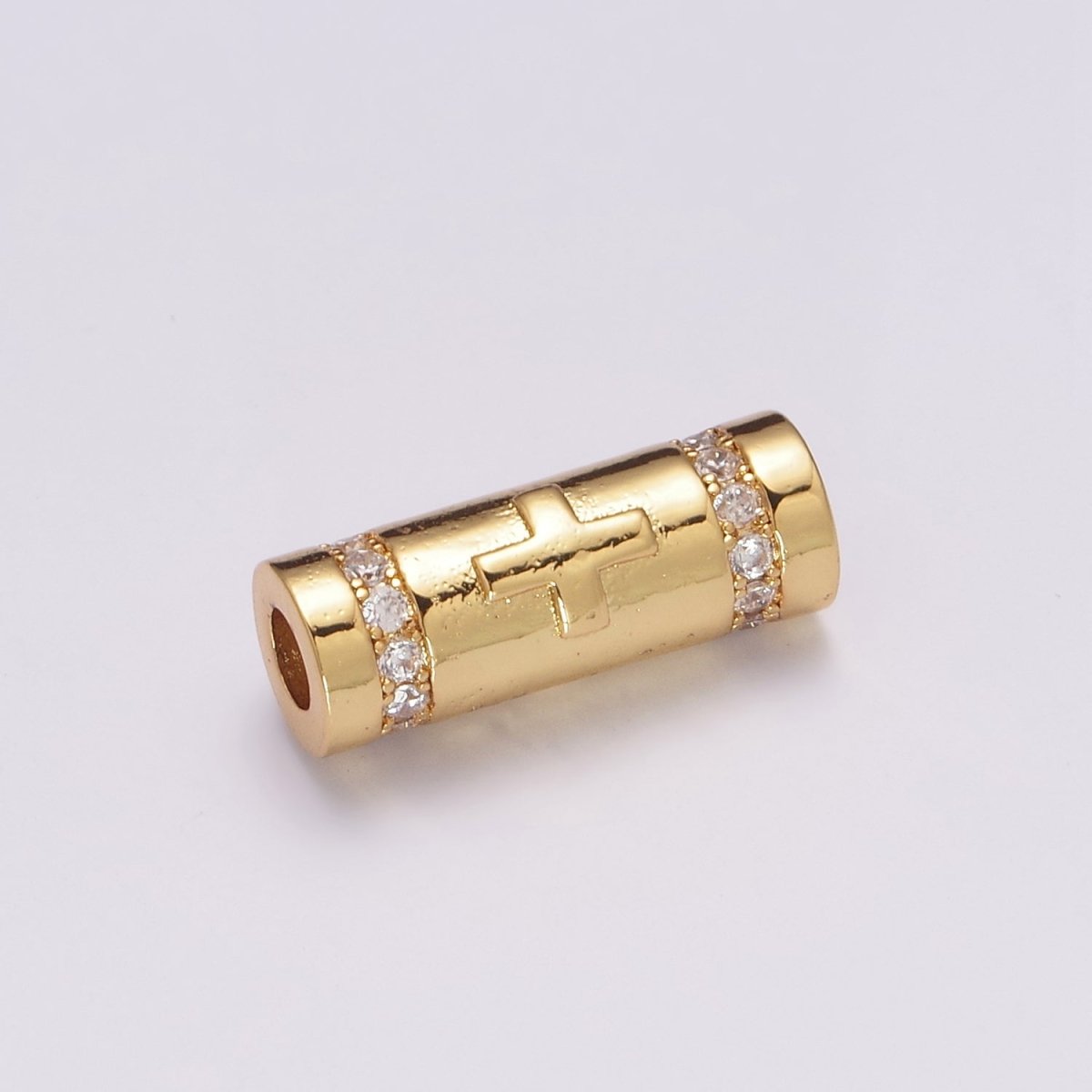 Gold Filled Evil Eye / Religious Cross Long Tube Spacer Barrel Beads in Gold & Silver | B-034 B-087 B-709 B-710 - DLUXCA