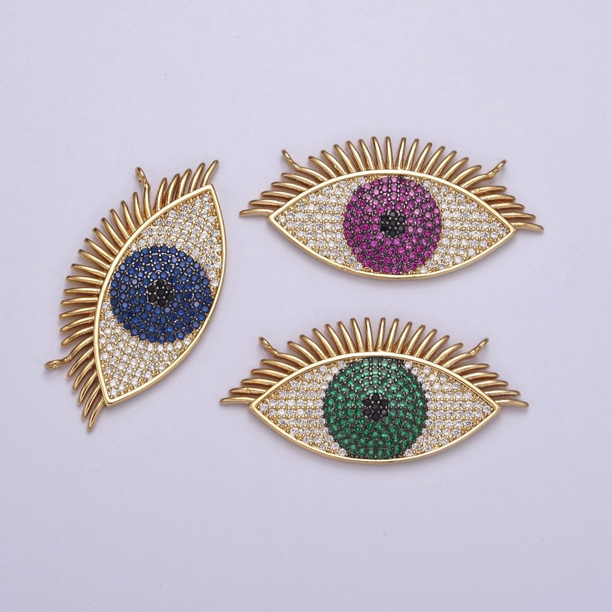 Gold Filled Eye Charm, Cubic Zirconia Evil Eye Charm Connector, DIY Jewelry Making Accessories F-089 F-091 F-095 - DLUXCA