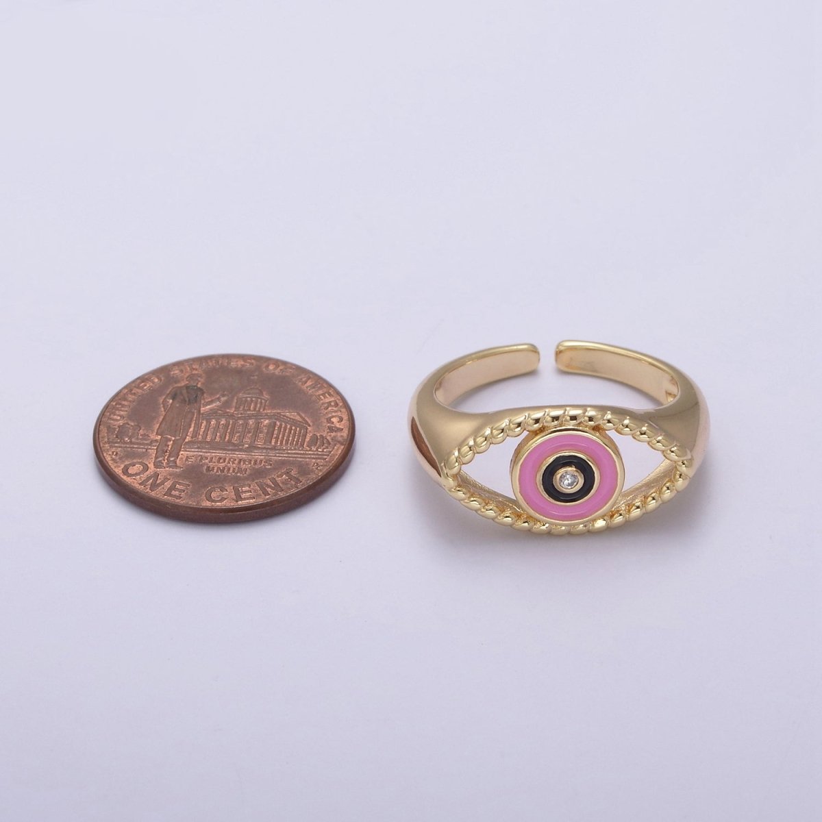 Gold Filled eye ring | Open evil eye ring | Evil eye jewelry | protection evil eye ring U-254 ~ U-257 - DLUXCA