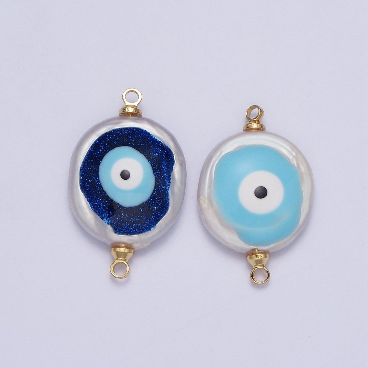 Gold Filled Flat Button Pearl Connector with Glitter Blue Evil Eye Enamel Link Charm For Jewelry Making G-542 G-543 - DLUXCA