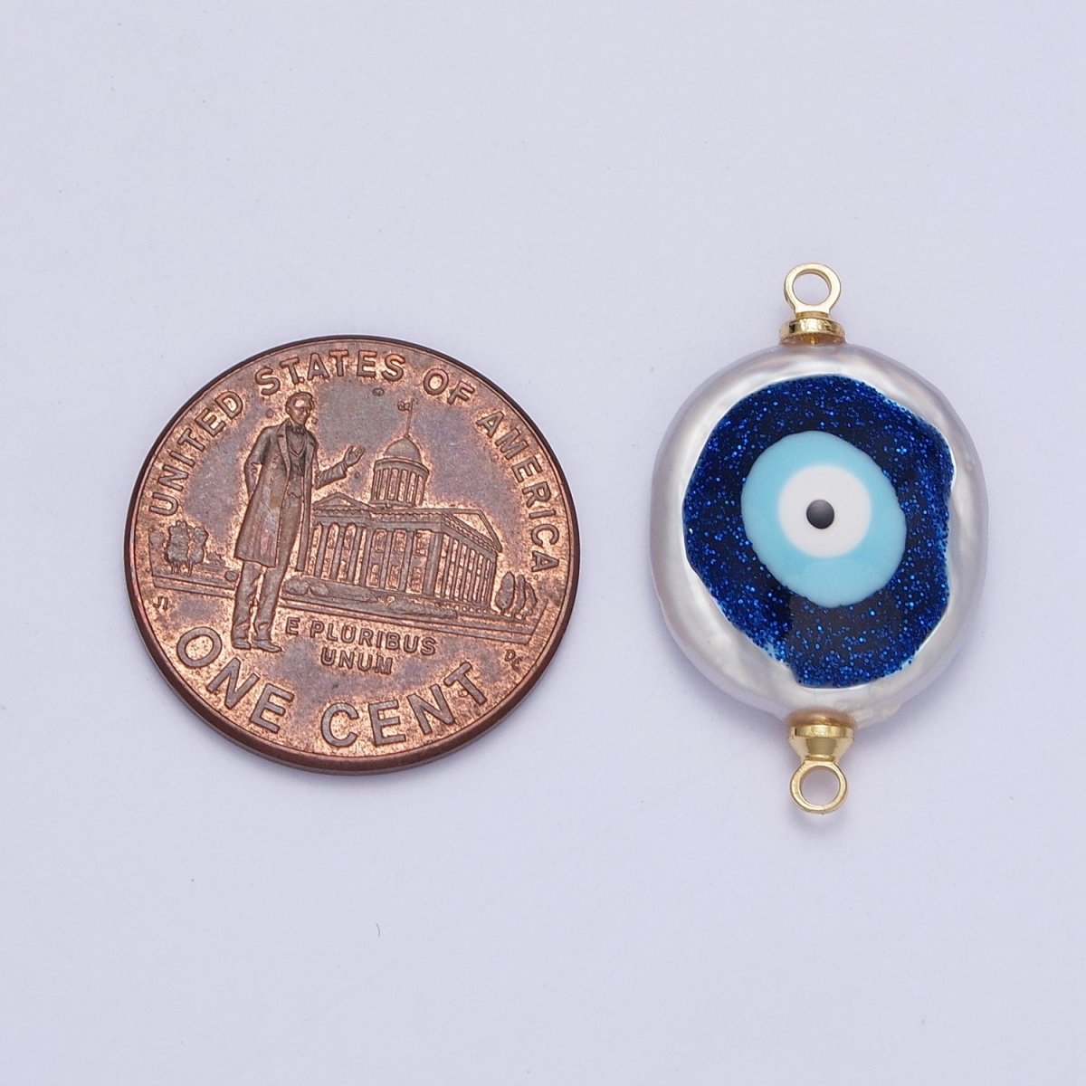Gold Filled Flat Button Pearl Connector with Glitter Blue Evil Eye Enamel Link Charm For Jewelry Making G-542 G-543 - DLUXCA