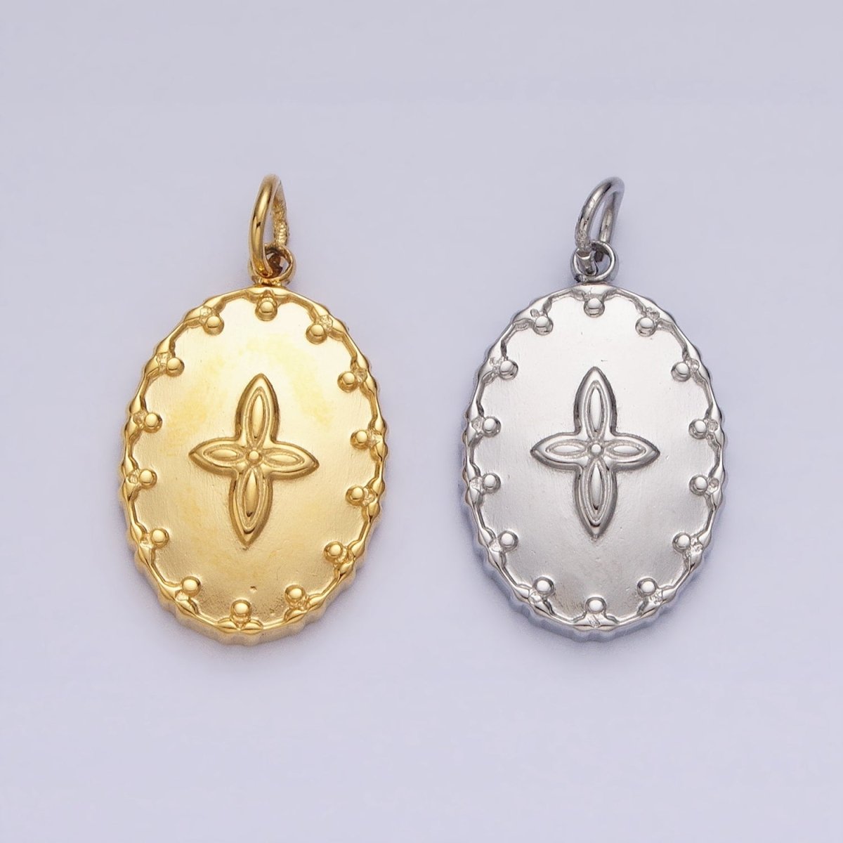 Gold Filled Four-Leaf Petal Flower Artisan Oval Add-On Charm in Gold & Silver | AC595 AC596 - DLUXCA