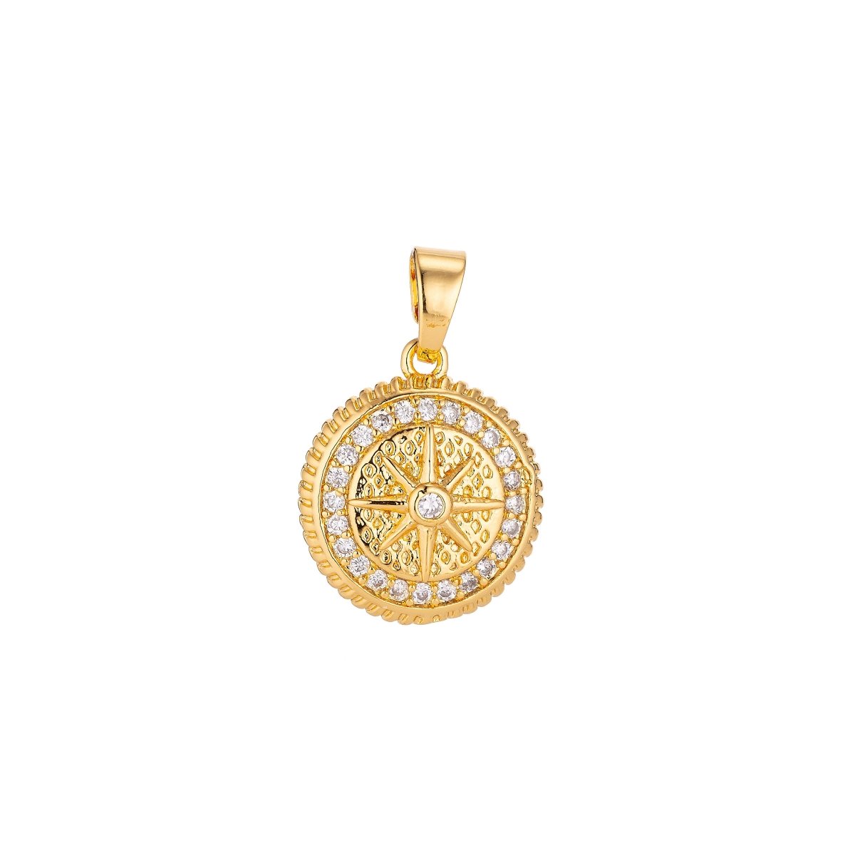 Gold Filled Gold / Pinky Gold Star, Compass, Traveler, Cubic Zirconia Necklace Pendant Charm Bails Findings for Jewelry Making H-024 - DLUXCA