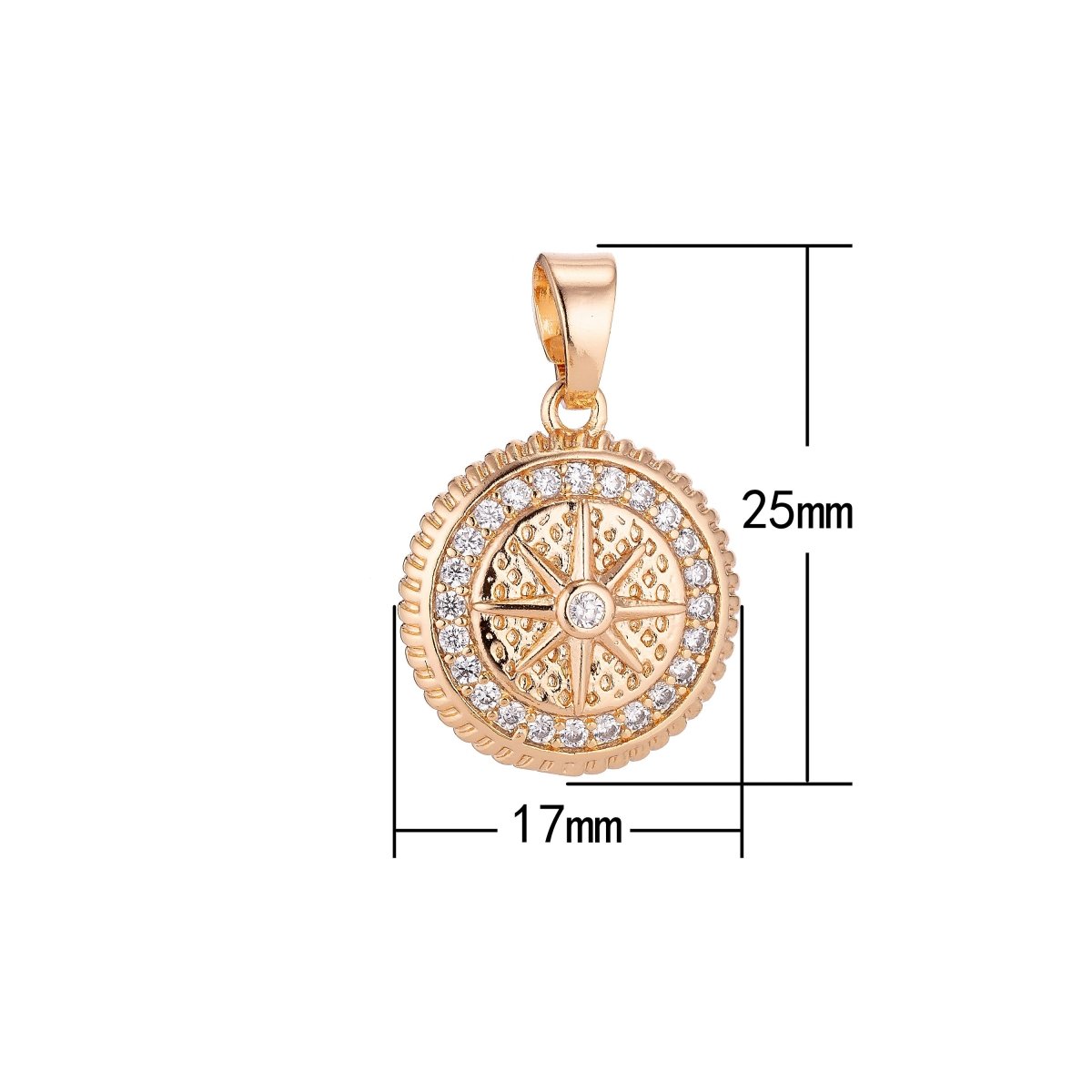 Gold Filled Gold / Pinky Gold Star, Compass, Traveler, Cubic Zirconia Necklace Pendant Charm Bails Findings for Jewelry Making H-024 - DLUXCA