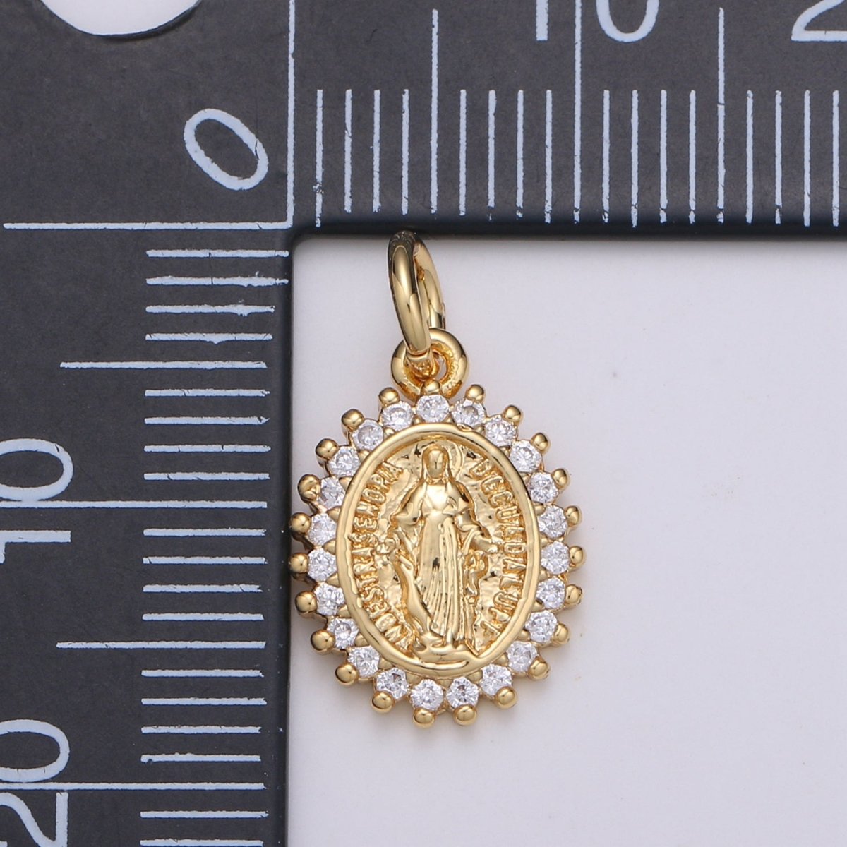 Gold Filled Gold / Silver Holy Mary with CZ Crystal Oval Charm M-587-M-588 - DLUXCA