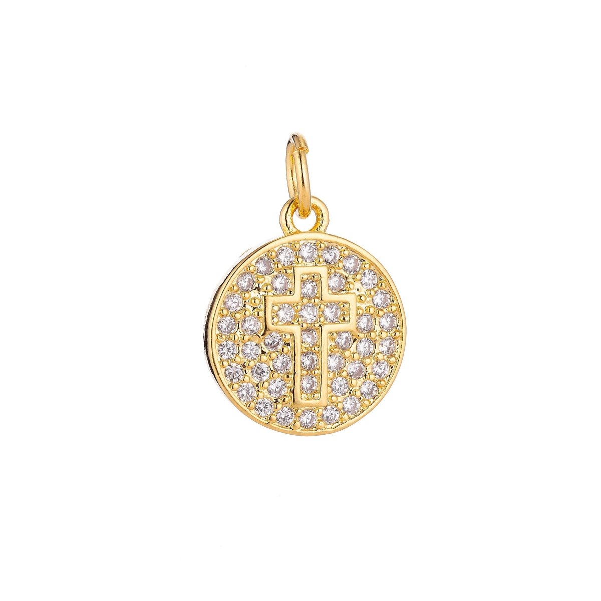 Gold Filled Gorgeous Religious Christian Jesus Cross Medallion Cubic Zirconia Necklace Pendant Bracelet Earring Charm for Jewelry Making C-068 - DLUXCA