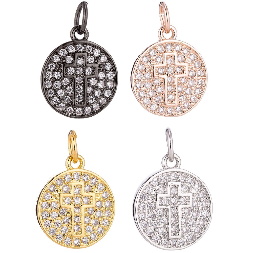 Gold Filled Gorgeous Religious Christian Jesus Cross Medallion Cubic Zirconia Necklace Pendant Bracelet Earring Charm for Jewelry Making C-068 - DLUXCA