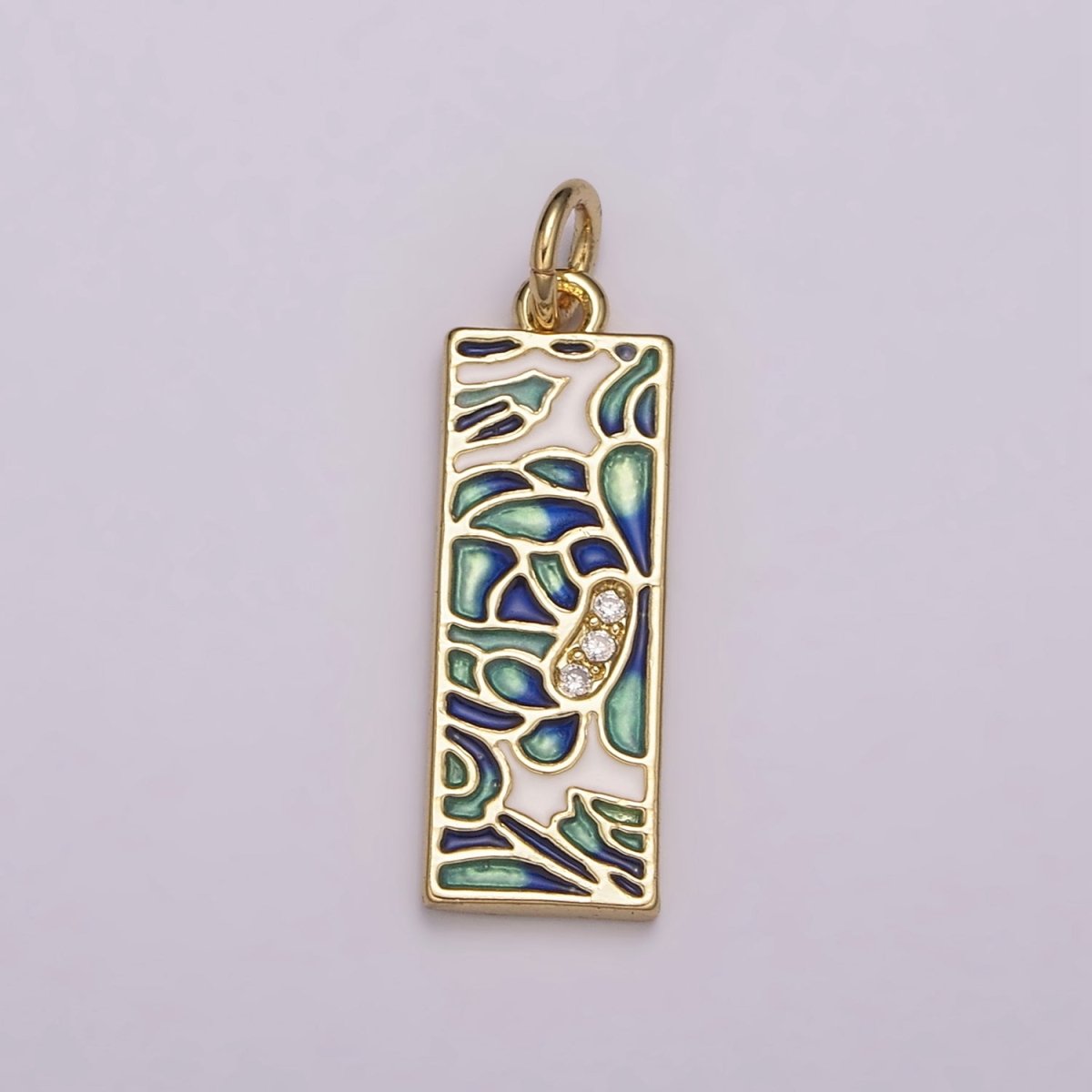 Gold Filled Green Blue Enamel Flower Tag Charm in Gold & Silver | M-933 C-331 - DLUXCA