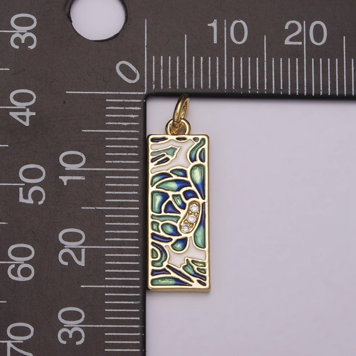 Gold Filled Green Blue Enamel Flower Tag Charm in Gold & Silver | M-933 C-331 - DLUXCA
